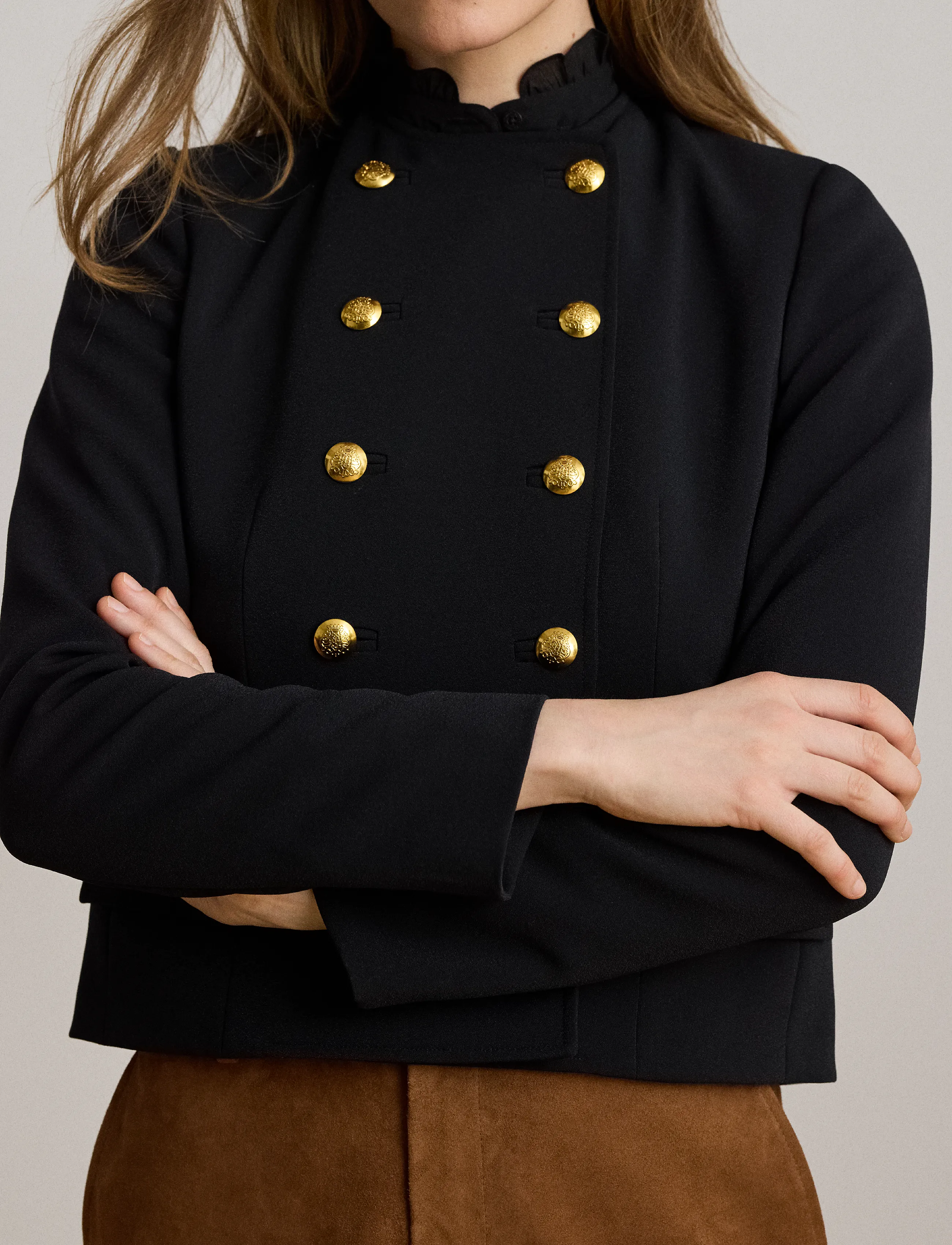 Lauren Ralph Lauren - Double-Breasted Sablé Crepe Jacket - blazers à double boutonnage - black - 4