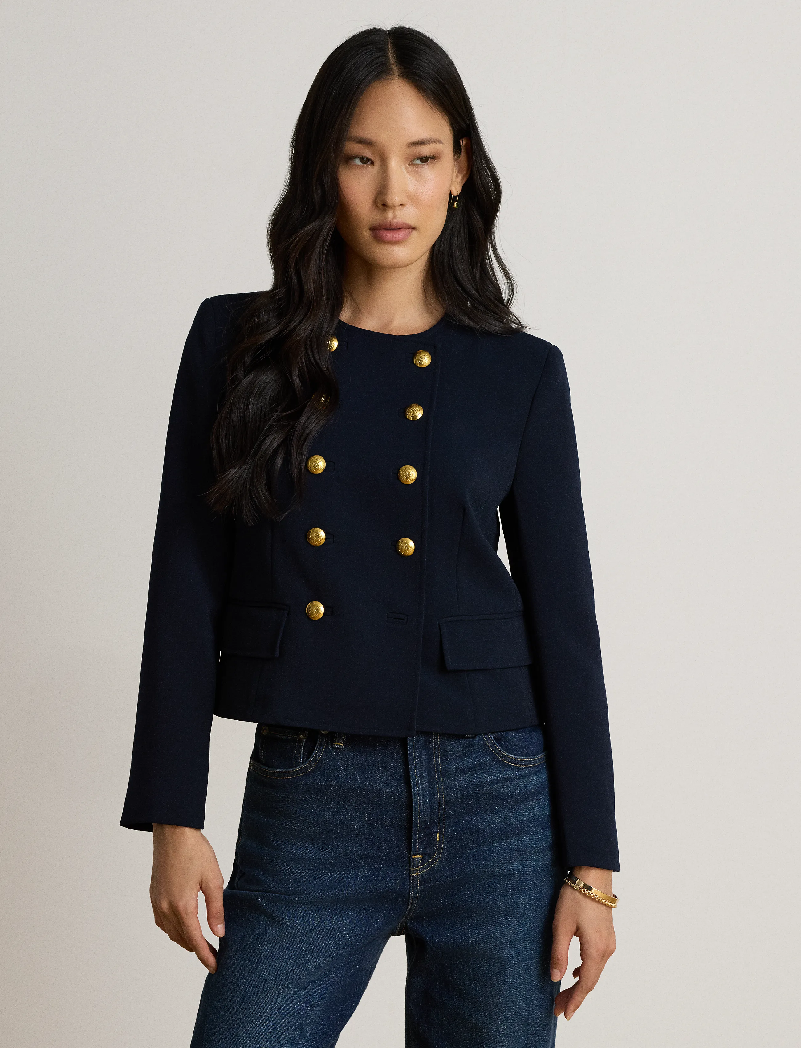 Lauren Ralph Lauren - Double-Breasted Sablé Crepe Jacket - blazers à double boutonnage - lauren navy - 4