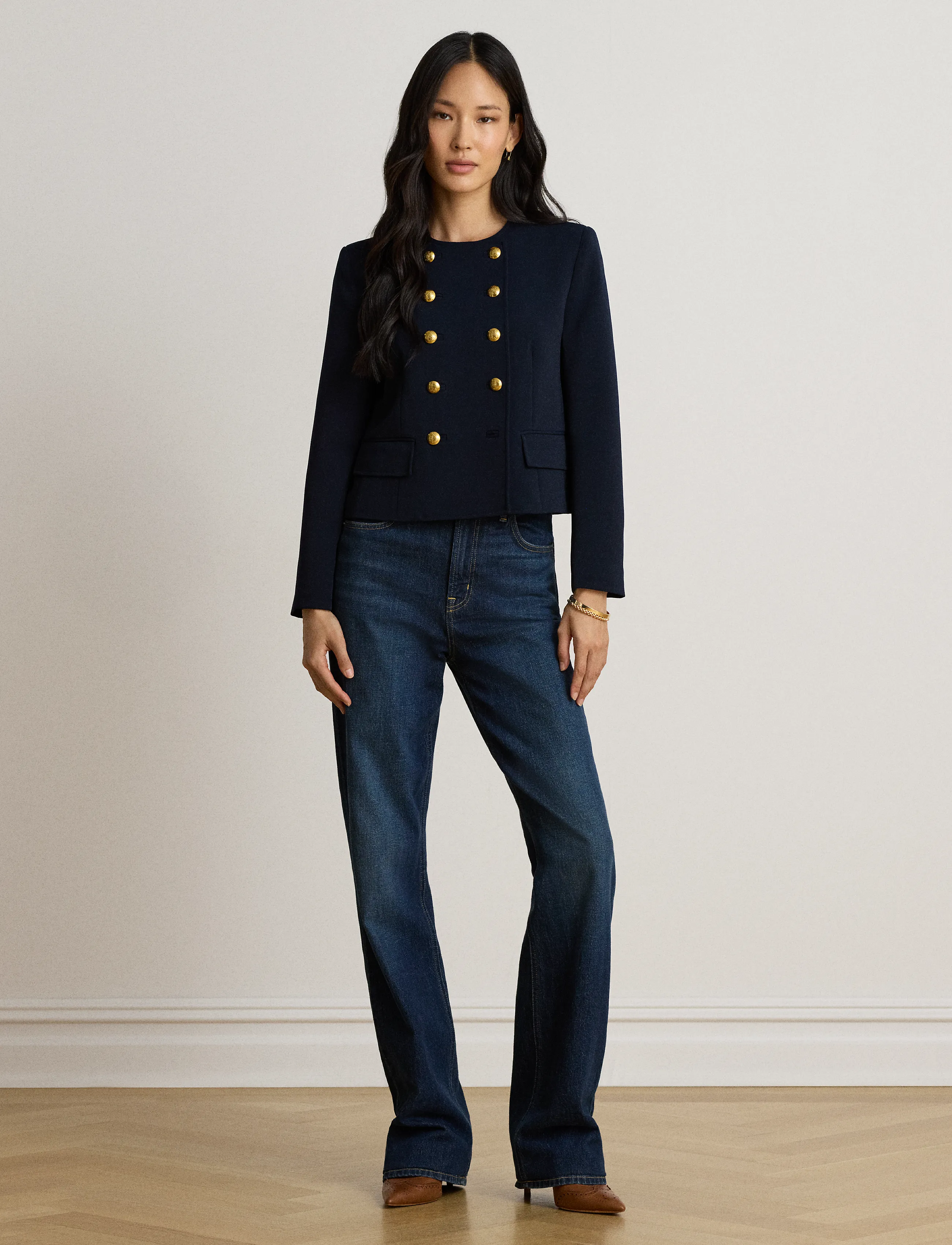 Lauren Ralph Lauren - Double-Breasted Sablé Crepe Jacket - dobbeltradede blazere - lauren navy - 3