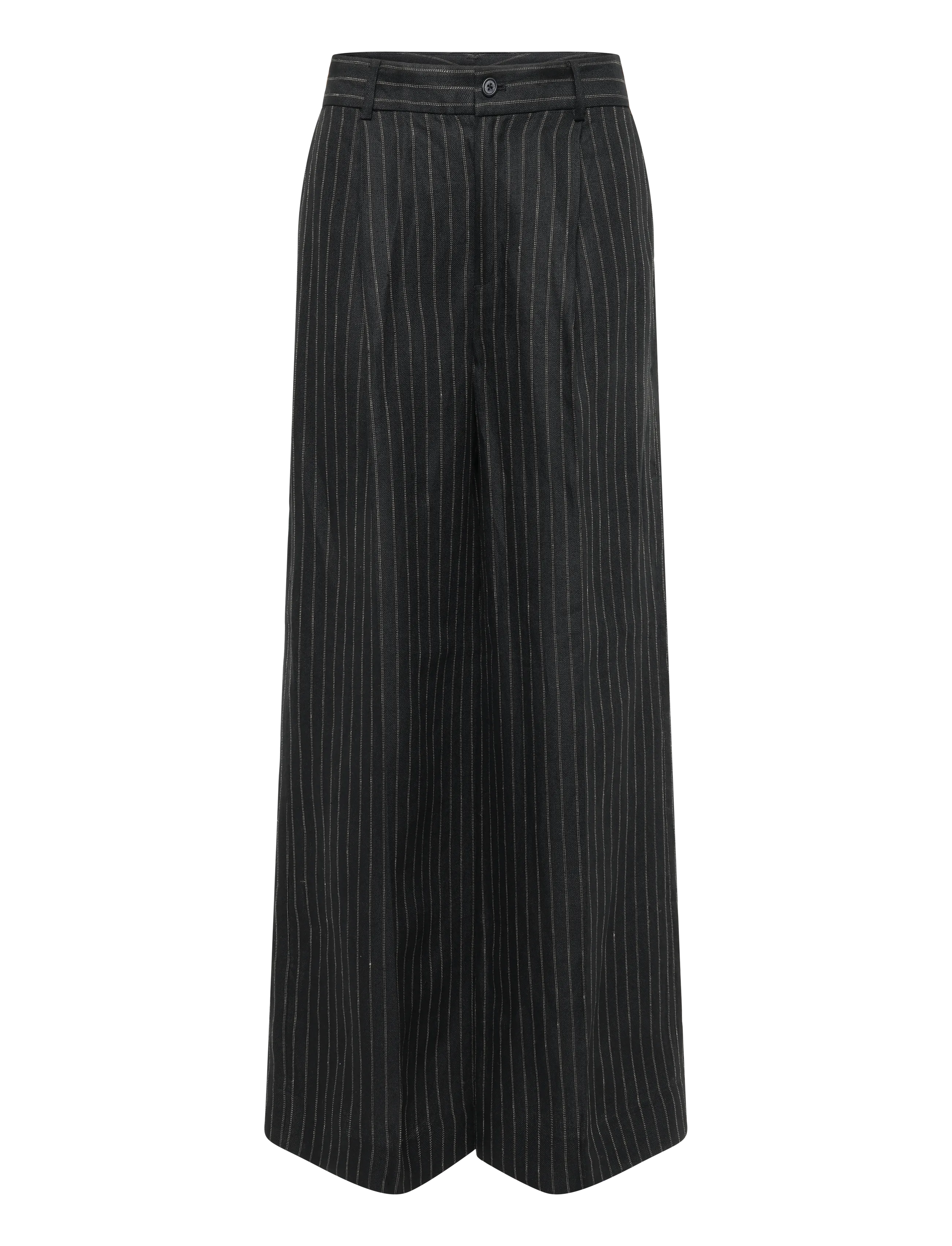 Lauren Ralph Lauren - Chalk-Stripe Linen Canvas Wide-Leg Pant - bukser med brede ben - black/tan - 1