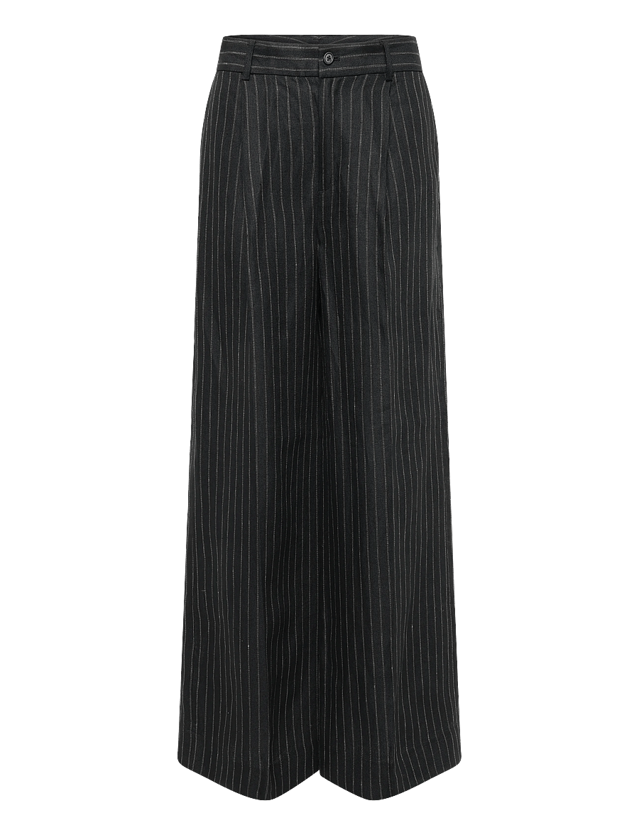 Lauren Ralph Lauren - Chalk-Stripe Linen Canvas Wide-Leg Pant - hosen mit weitem bein - black/tan - 1