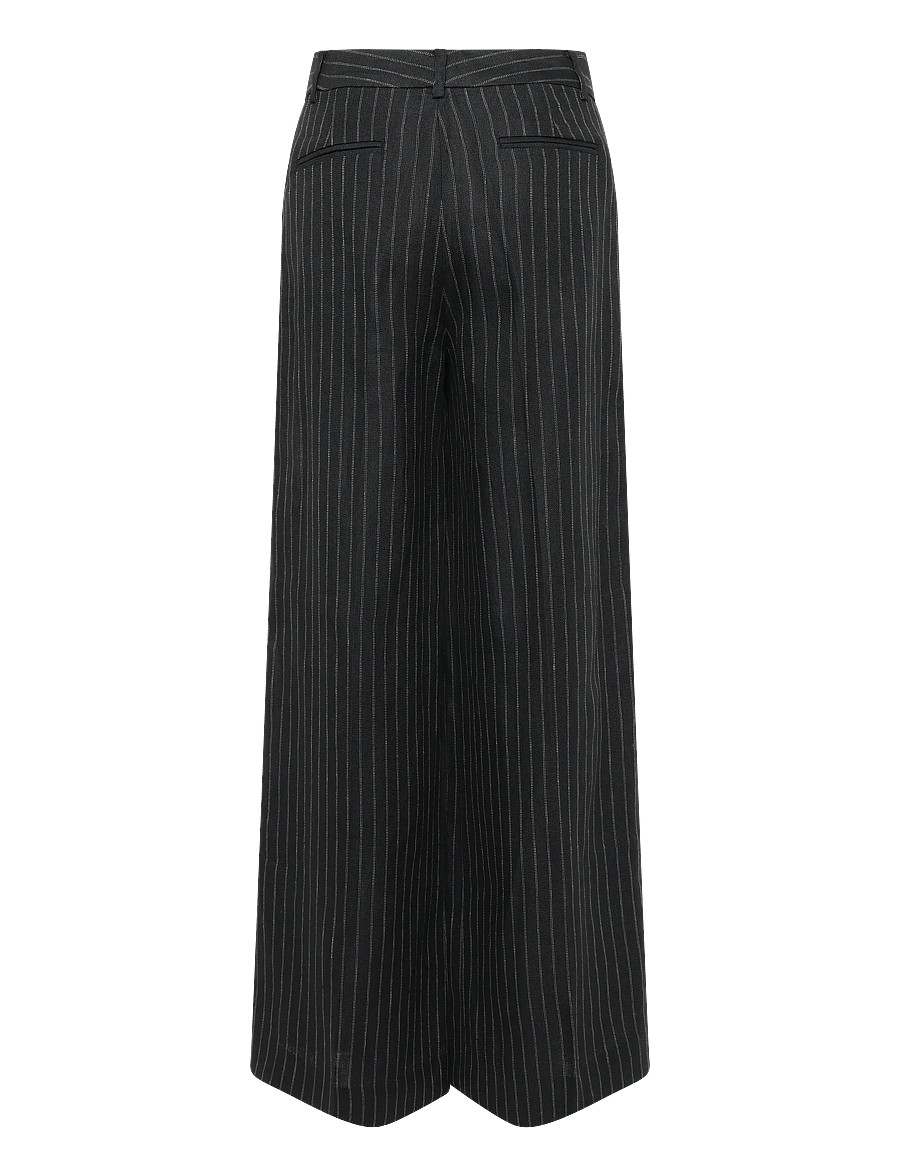 Lauren Ralph Lauren - Chalk-Stripe Linen Canvas Wide-Leg Pant - hosen mit weitem bein - black/tan - 2
