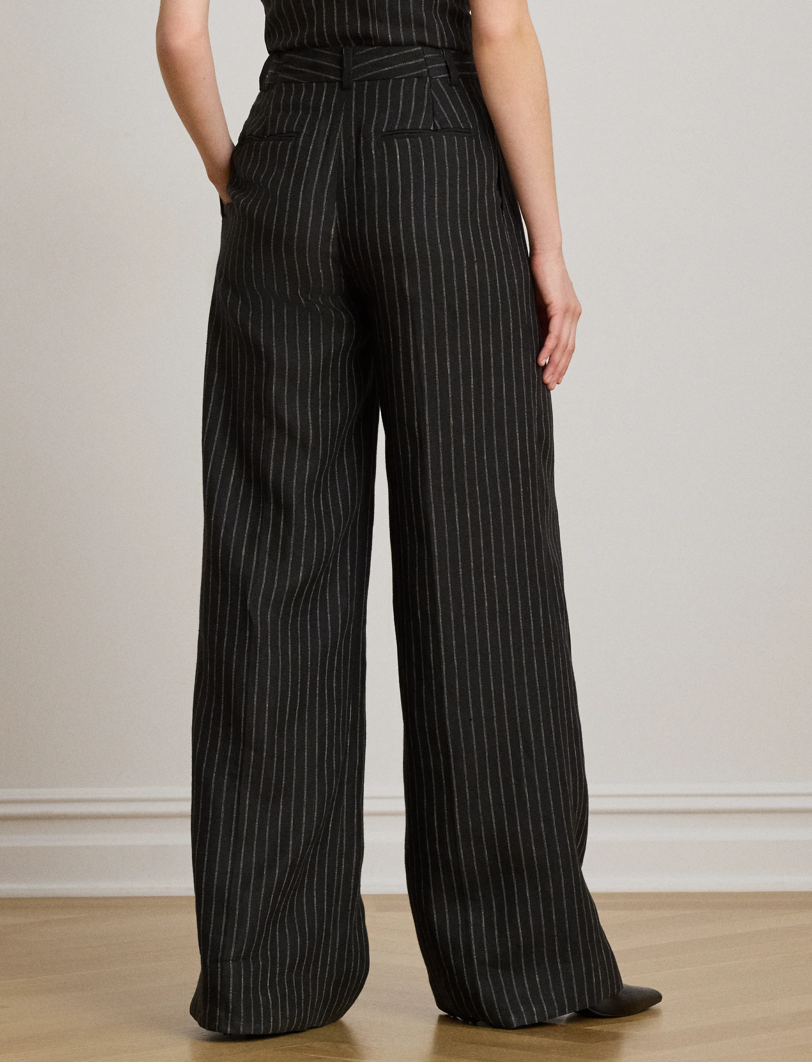 Lauren Ralph Lauren - Chalk-Stripe Linen Canvas Wide-Leg Pant - bukser med brede ben - black/tan - 3