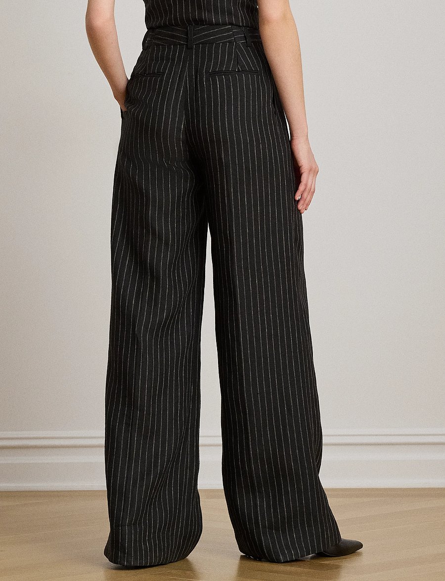 Lauren Ralph Lauren - Chalk-Stripe Linen Canvas Wide-Leg Pant - hosen mit weitem bein - black/tan - 3