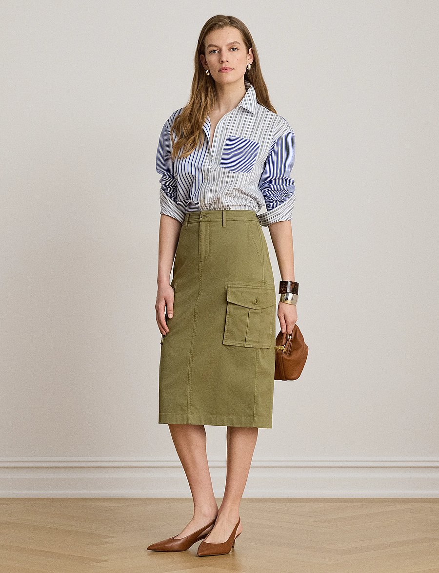 Lauren Ralph Lauren - Stretch Chino Cargo Pencil Skirt - midi nederdele - light agave - 0