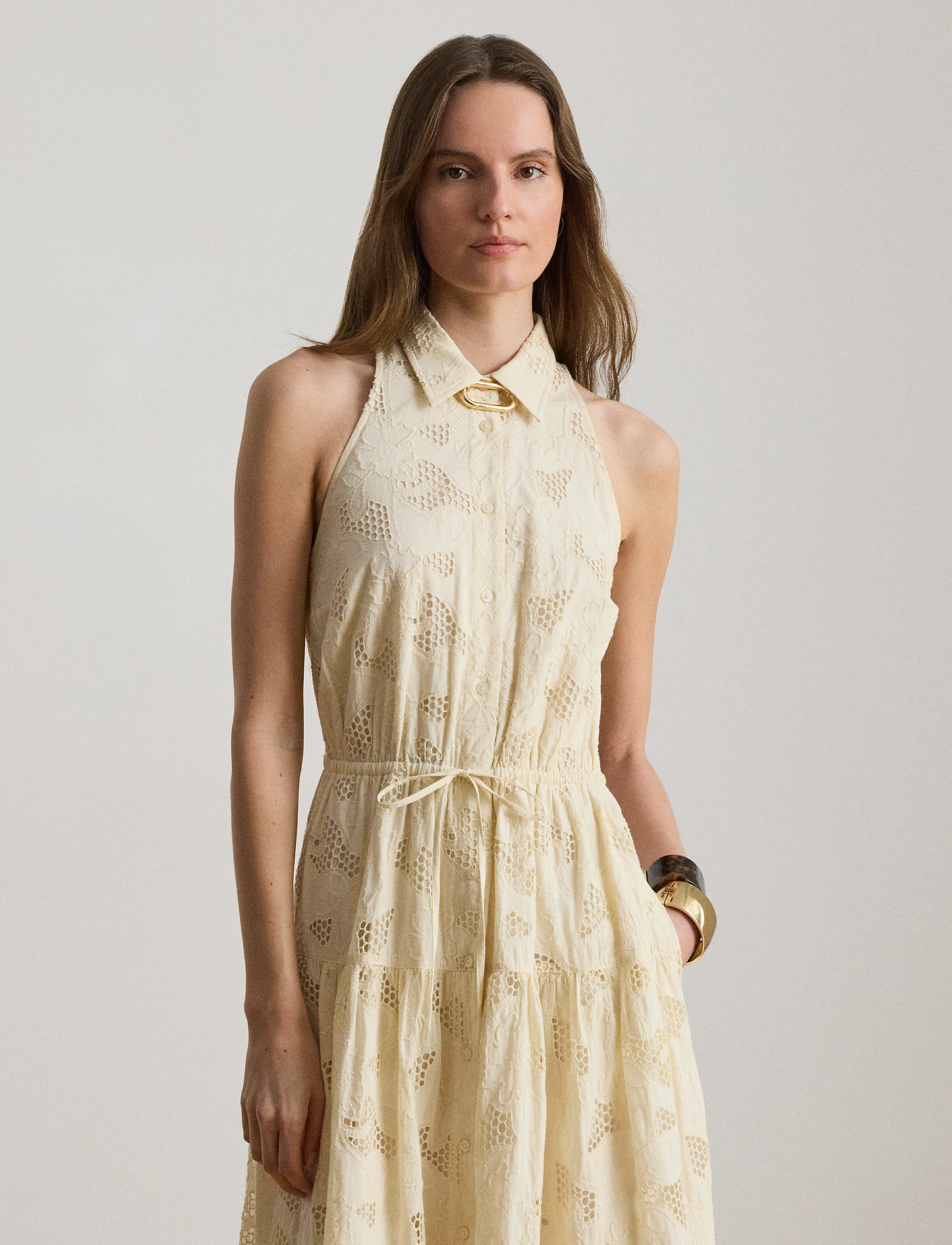 Lauren Ralph Lauren - Floral-Eyelet Voile Tiered Shirtdress - marškinių tipo suknelės - mascarpone cream - 4