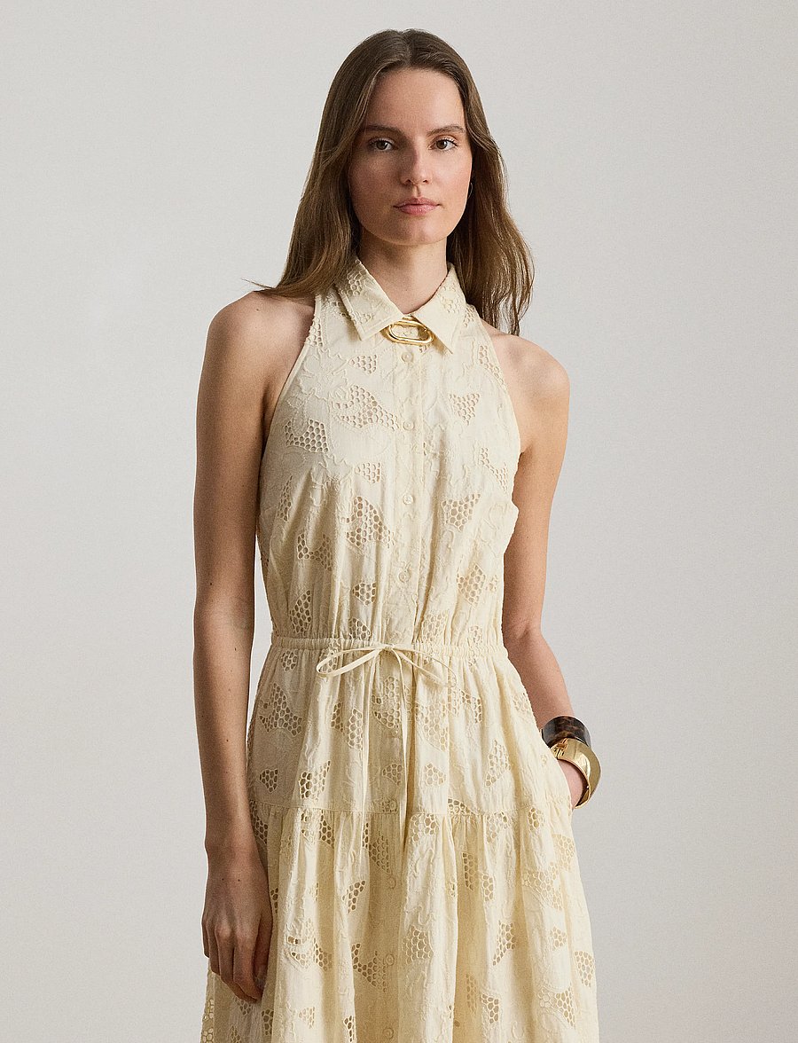 Lauren Ralph Lauren - Floral-Eyelet Voile Tiered Shirtdress - marškinių tipo suknelės - mascarpone cream - 4