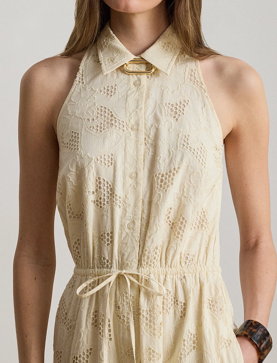 Lauren Ralph Lauren - Floral-Eyelet Voile Tiered Shirtdress - marškinių tipo suknelės - mascarpone cream - 5