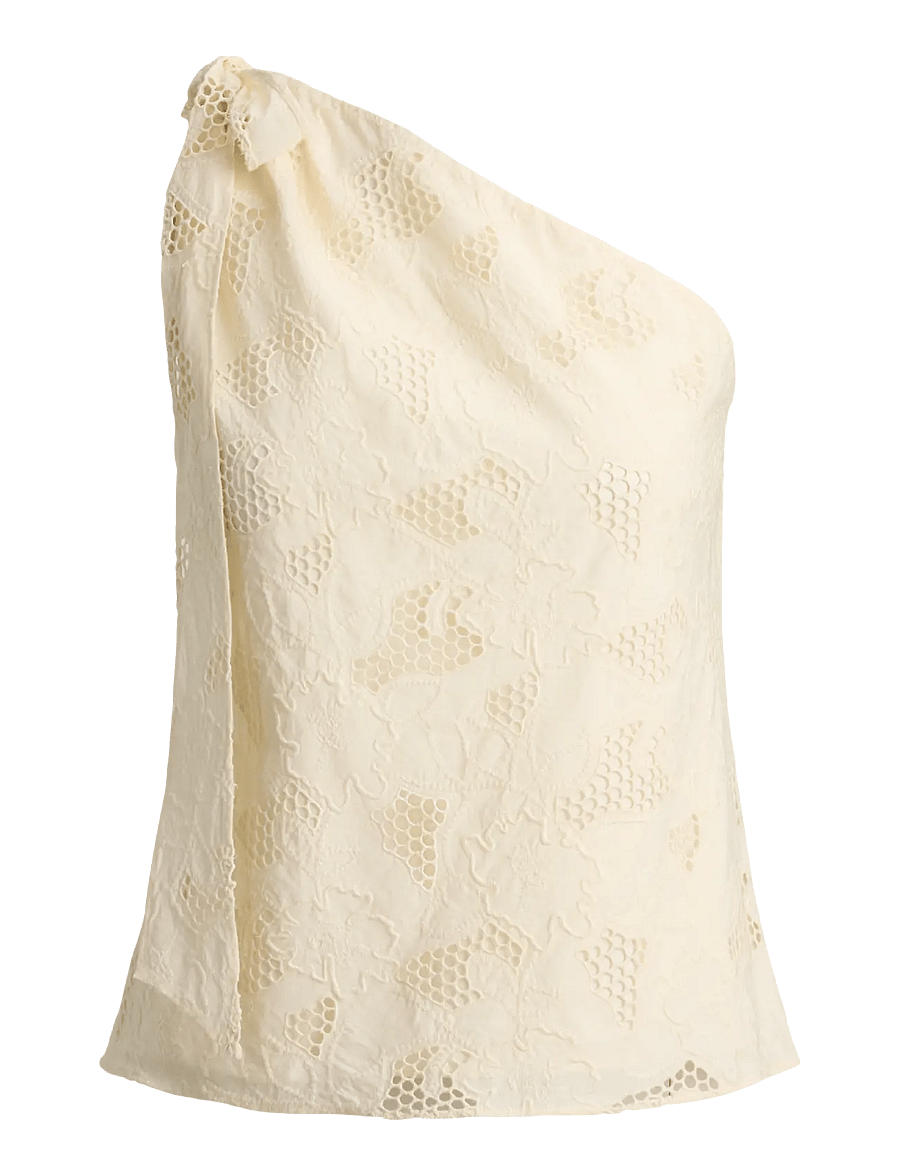 Lauren Ralph Lauren - Floral-Eyelet Voile One-Shoulder Blouse - Ærmeløse bluser - mascarpone cream - 1