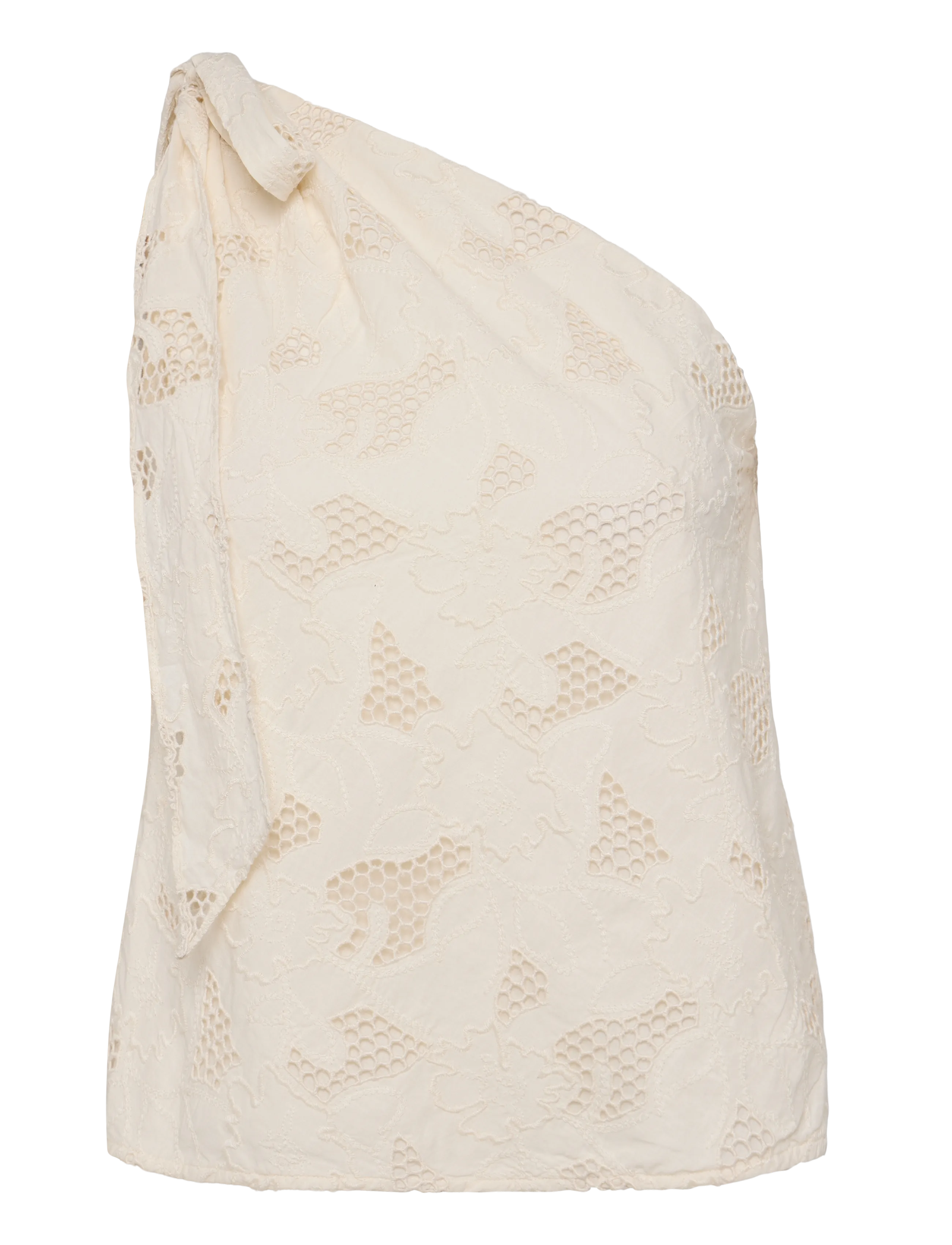 Lauren Ralph Lauren - Floral-Eyelet Voile One-Shoulder Blouse - Ärmellose blusen - mascarpone cream - 1