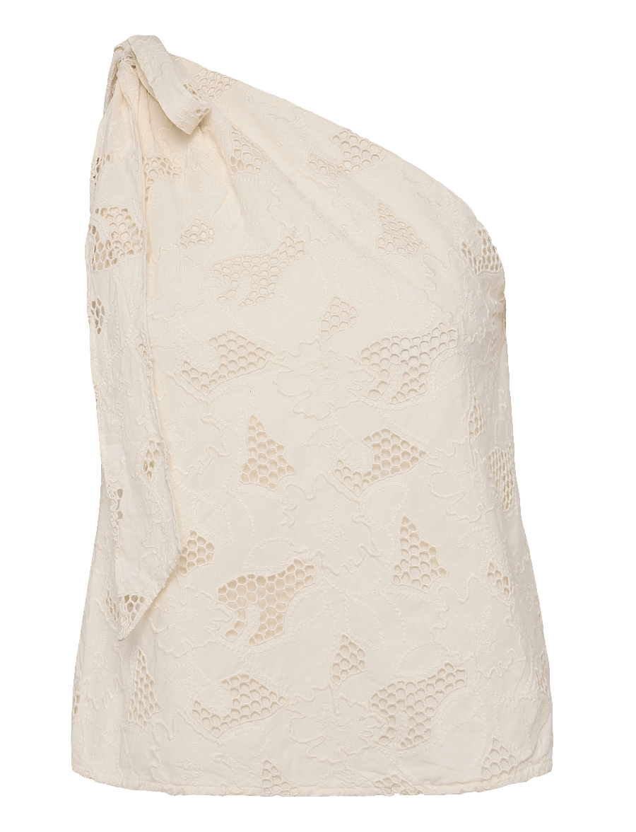 Lauren Ralph Lauren - Floral-Eyelet Voile One-Shoulder Blouse - Ärmellose blusen - mascarpone cream - 1