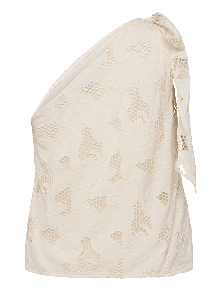 Lauren Ralph Lauren - Floral-Eyelet Voile One-Shoulder Blouse - Ärmellose blusen - mascarpone cream - 2