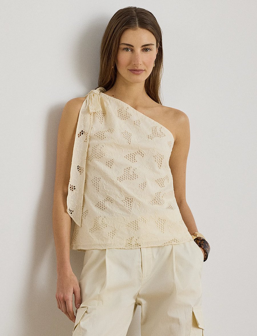 Lauren Ralph Lauren - Floral-Eyelet Voile One-Shoulder Blouse - Ærmeløse bluser - mascarpone cream - 0