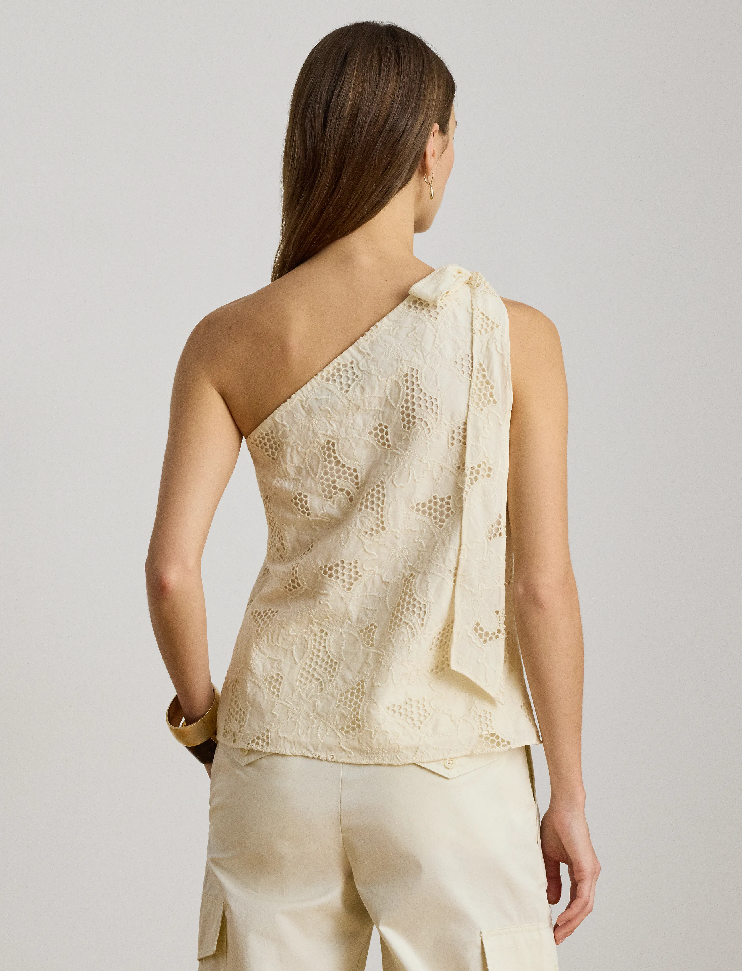 Lauren Ralph Lauren - Floral-Eyelet Voile One-Shoulder Blouse - Ærmeløse bluser - mascarpone cream - 2