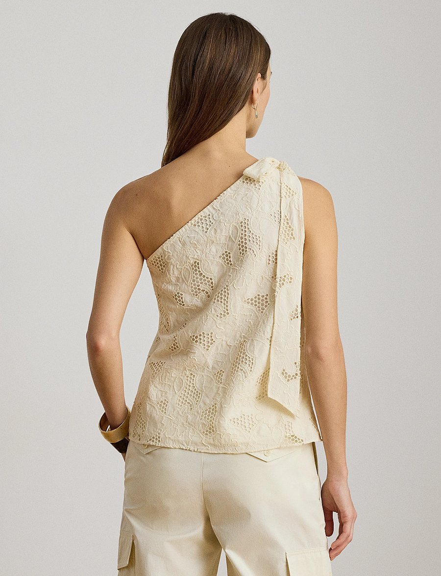 Lauren Ralph Lauren - Floral-Eyelet Voile One-Shoulder Blouse - Ærmeløse bluser - mascarpone cream - 2