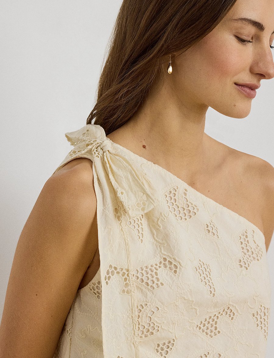 Lauren Ralph Lauren - Floral-Eyelet Voile One-Shoulder Blouse - Ærmeløse bluser - mascarpone cream - 3