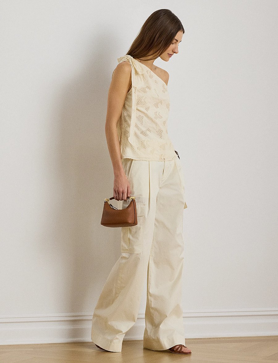 Lauren Ralph Lauren - Floral-Eyelet Voile One-Shoulder Blouse - Ærmeløse bluser - mascarpone cream - 4