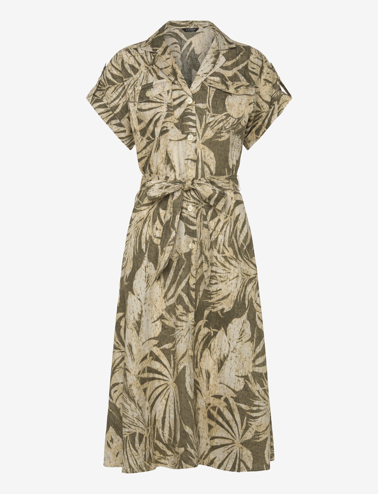 Lauren Ralph Lauren - Palm-Frond-Print Linen Camp Shirtdress - hemdkleider - olive multi - 0