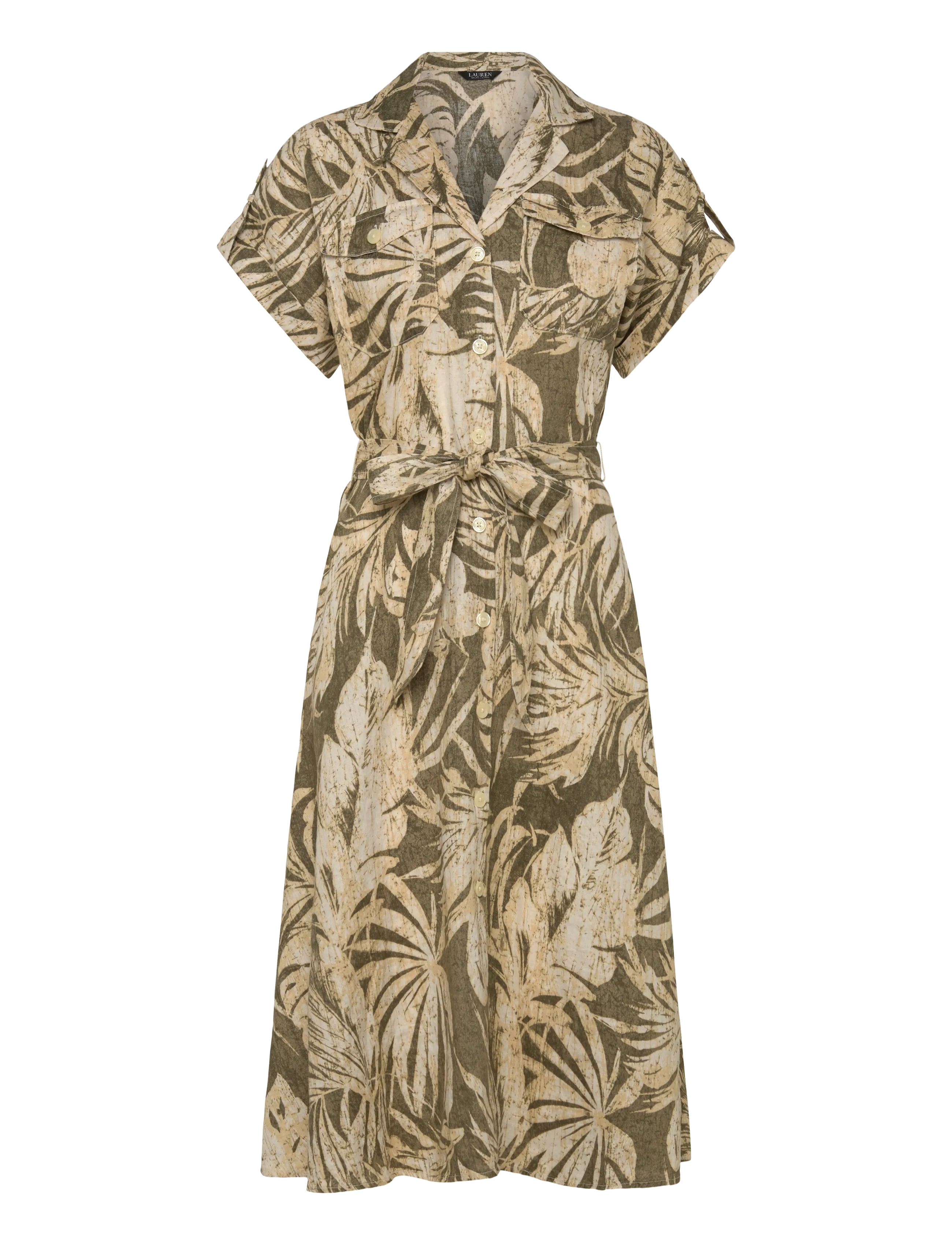 Lauren Ralph Lauren Palm-Frond-Print Linen Camp Shirtdress - Dresses - OLIVE MULTI / green