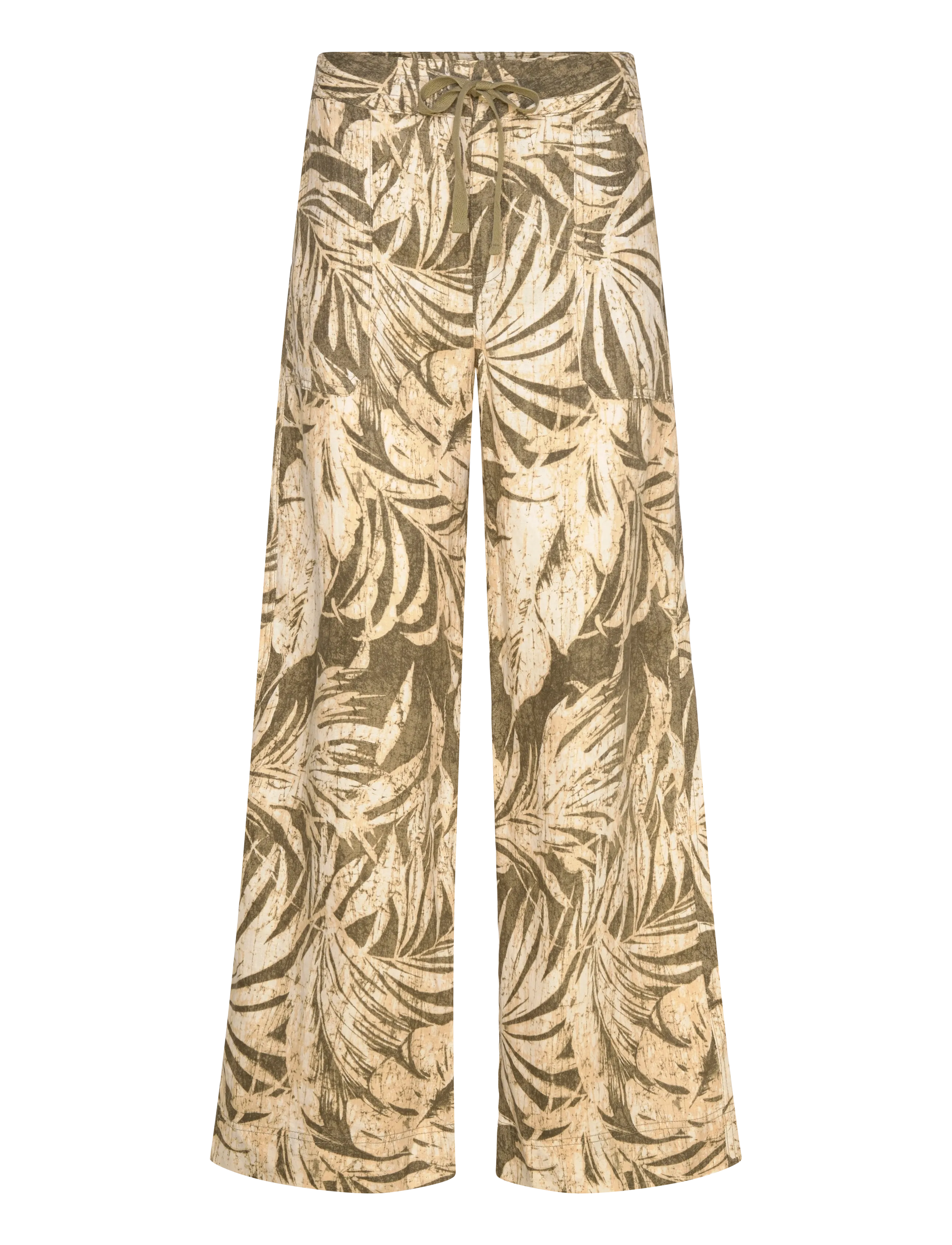 Lauren Ralph Lauren Palm-Frond-Print Linen Wide-Leg Pant, Kvinder, Printede Vide Bukser, Kakigrøn, Str: 36