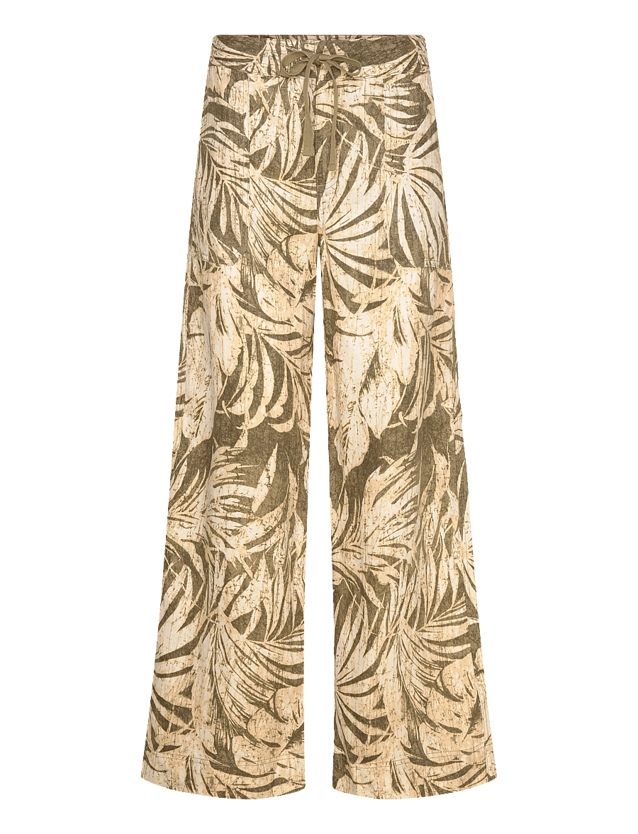 Lauren Ralph Lauren - Palm-Frond-Print Linen Wide-Leg Pant - hørbukser - olive multi - 0