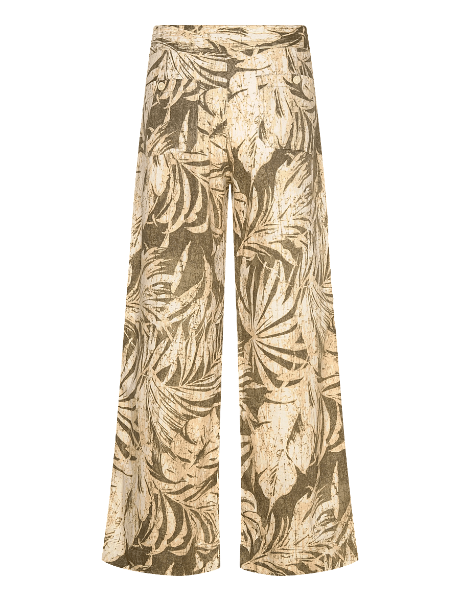 Lauren Ralph Lauren - Palm-Frond-Print Linen Wide-Leg Pant - hørbukser - olive multi - 1