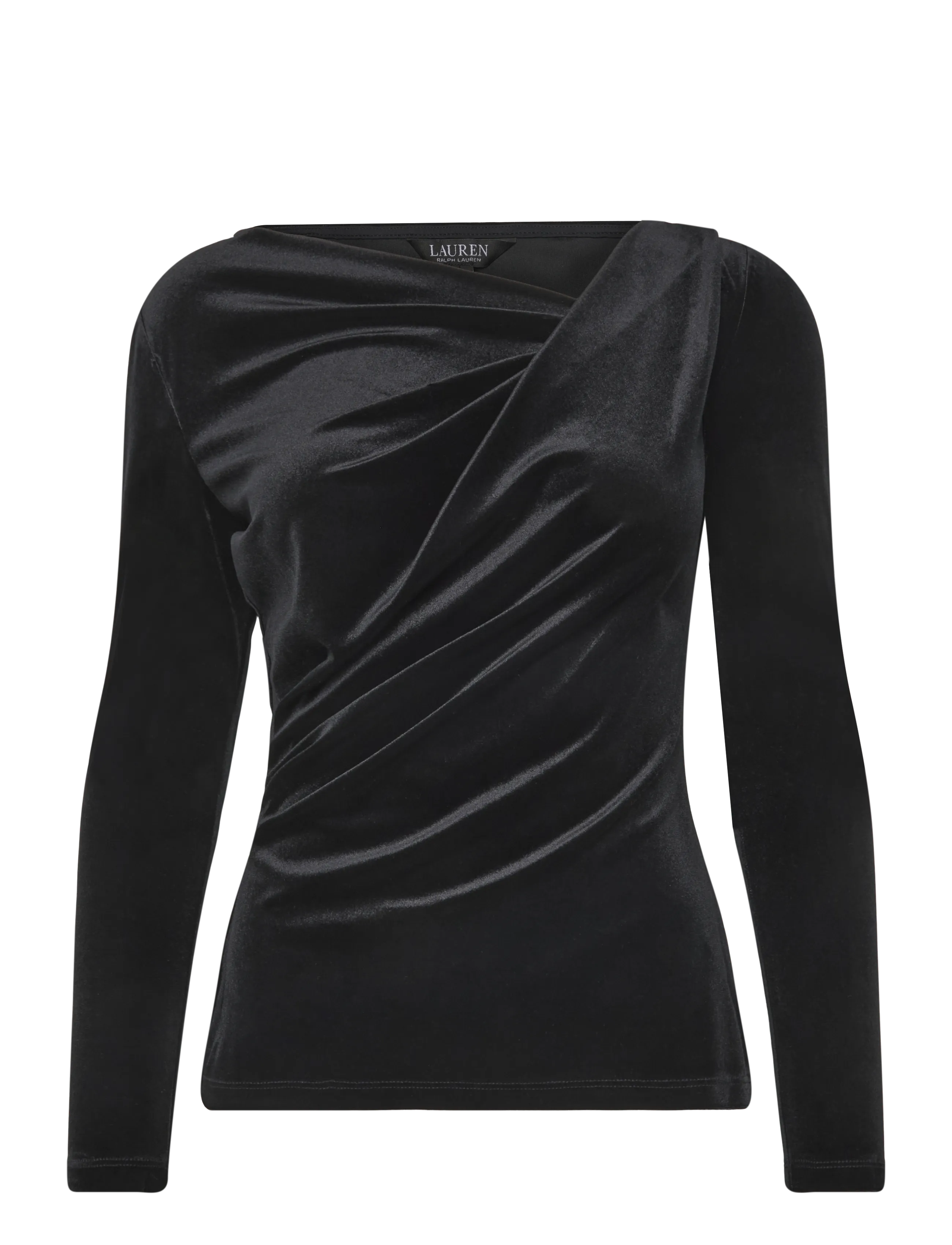 Lauren Ralph Lauren Pleated Velvet Asymmetrical Top - T-Shirts & Tops - BLACK VELVET / black