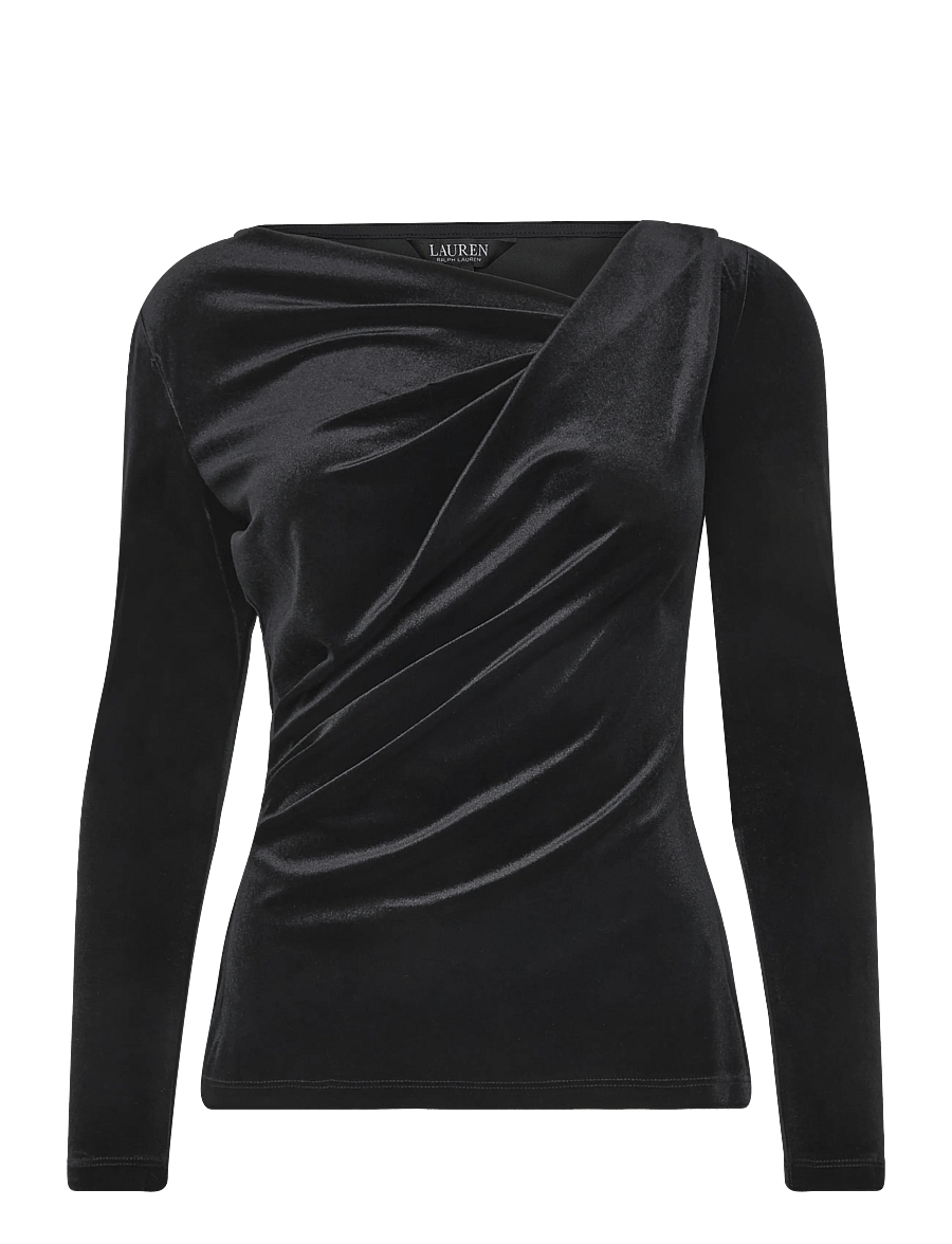 Lauren Ralph Lauren - Pleated Velvet Asymmetrical Top - langærmede toppe - black velvet - 2