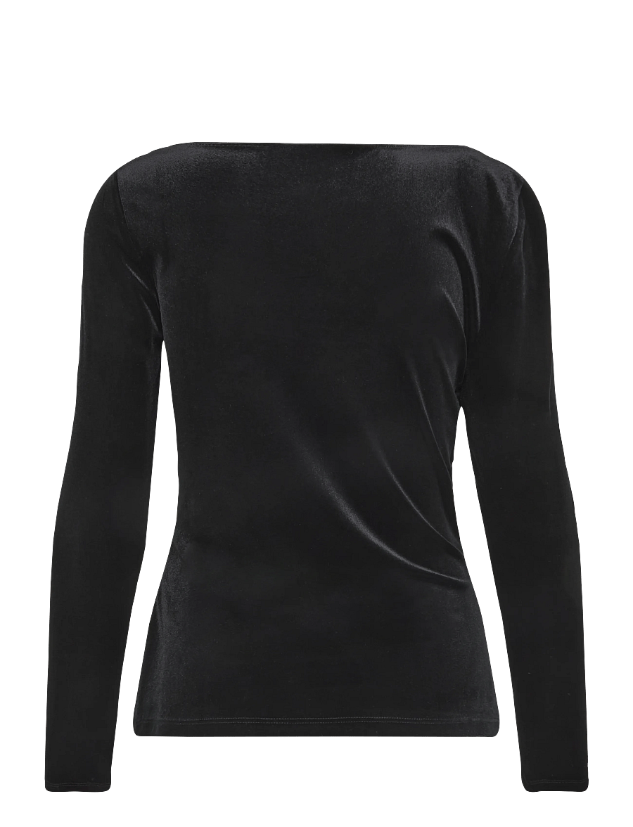 Lauren Ralph Lauren - Pleated Velvet Asymmetrical Top - langærmede toppe - black velvet - 3