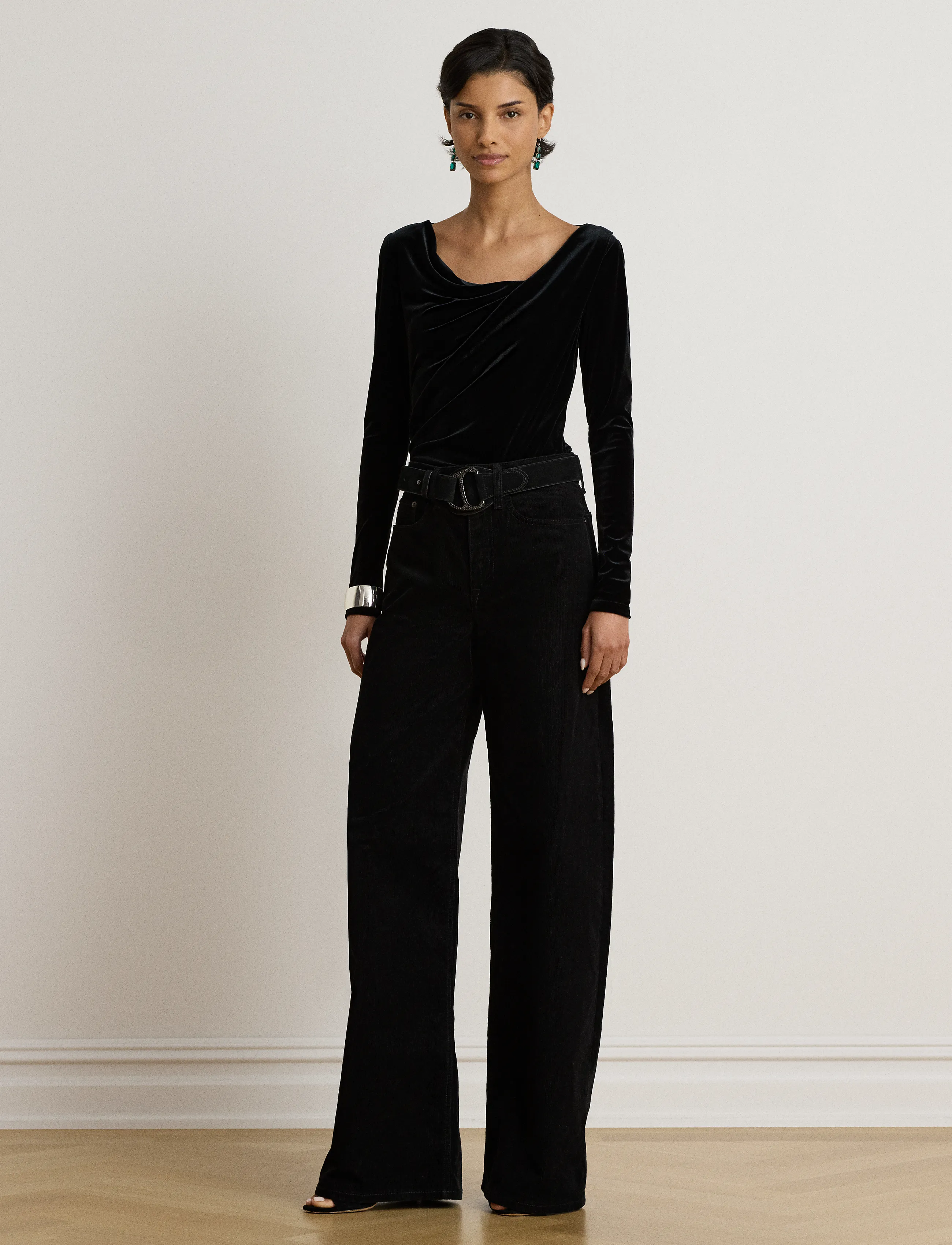 Lauren Ralph Lauren - Pleated Velvet Asymmetrical Top - black velvet - 5