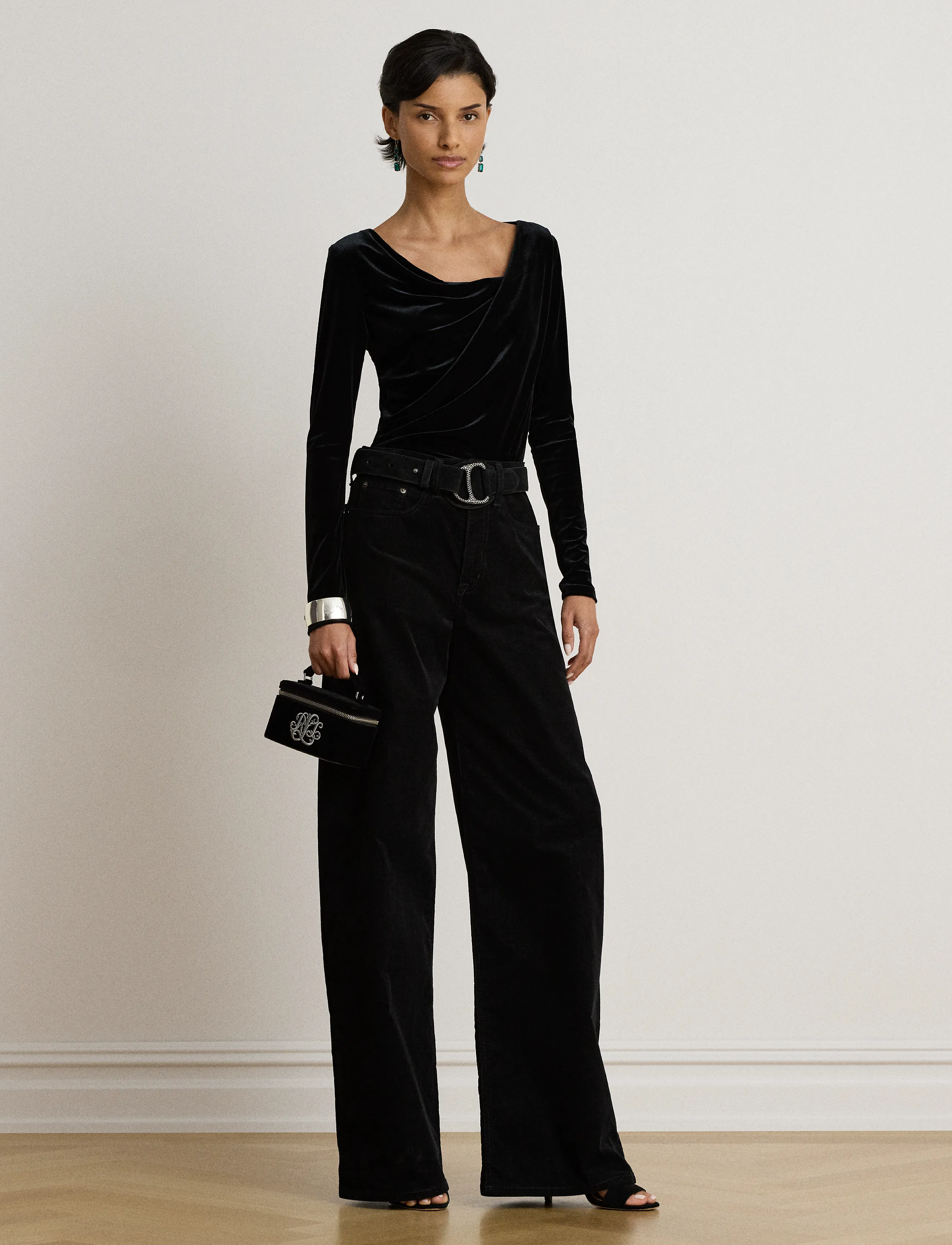 Lauren Ralph Lauren Pleated Velvet Asymmetrical Top - Lauren Ralph Lauren - BLACK VELVET / black