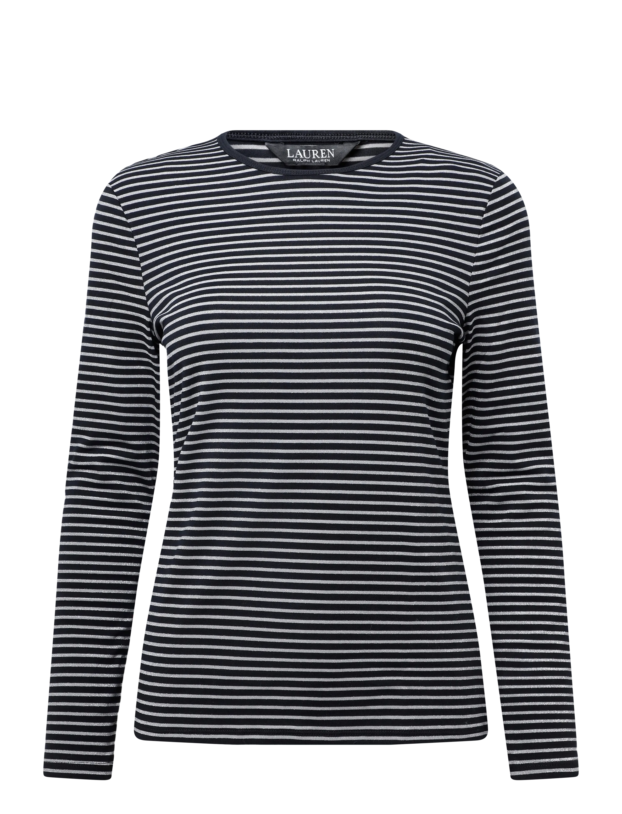 Lauren Ralph Lauren Striped Cotton-Blend Long-Sleeve Tee - Transitional Layering - BLACK/PEWTER / black