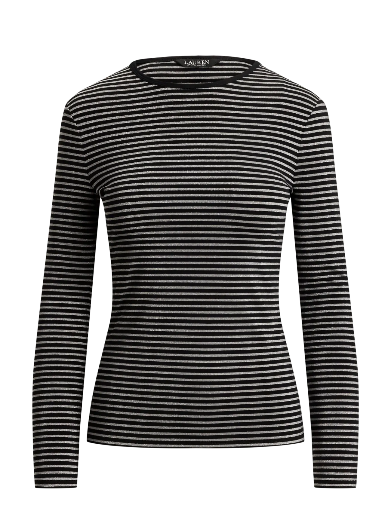 Lauren Ralph Lauren - Striped Cotton-Blend Long-Sleeve Tee - black/pewter - 1