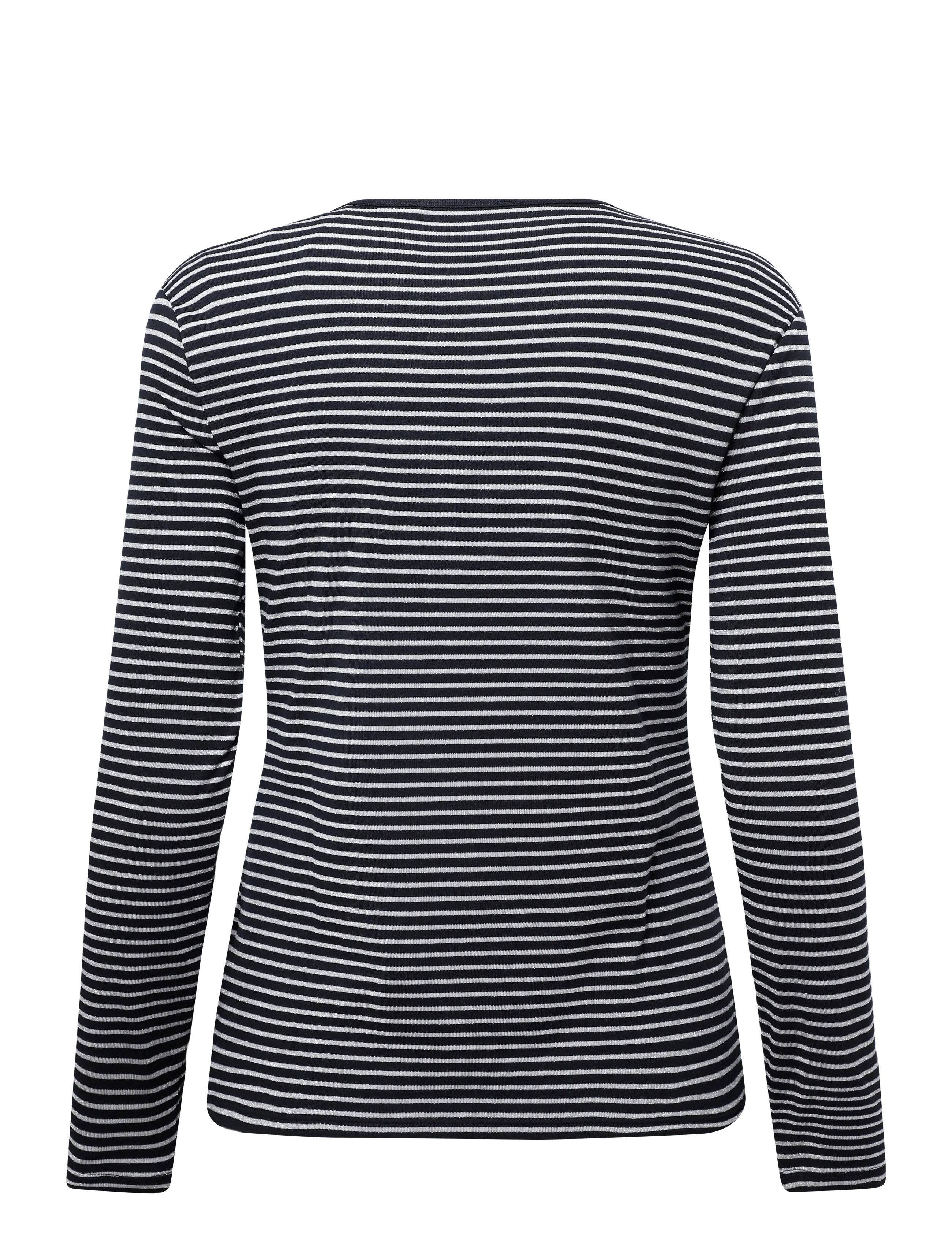 Lauren Ralph Lauren - Striped Cotton-Blend Long-Sleeve Tee - langärmlige tops - black/pewter - 2