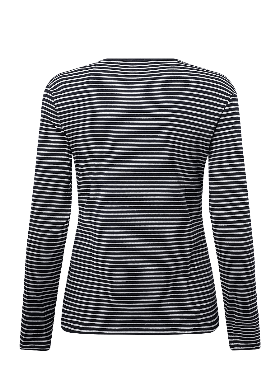 Lauren Ralph Lauren - Striped Cotton-Blend Long-Sleeve Tee - langärmlige tops - black/pewter - 2