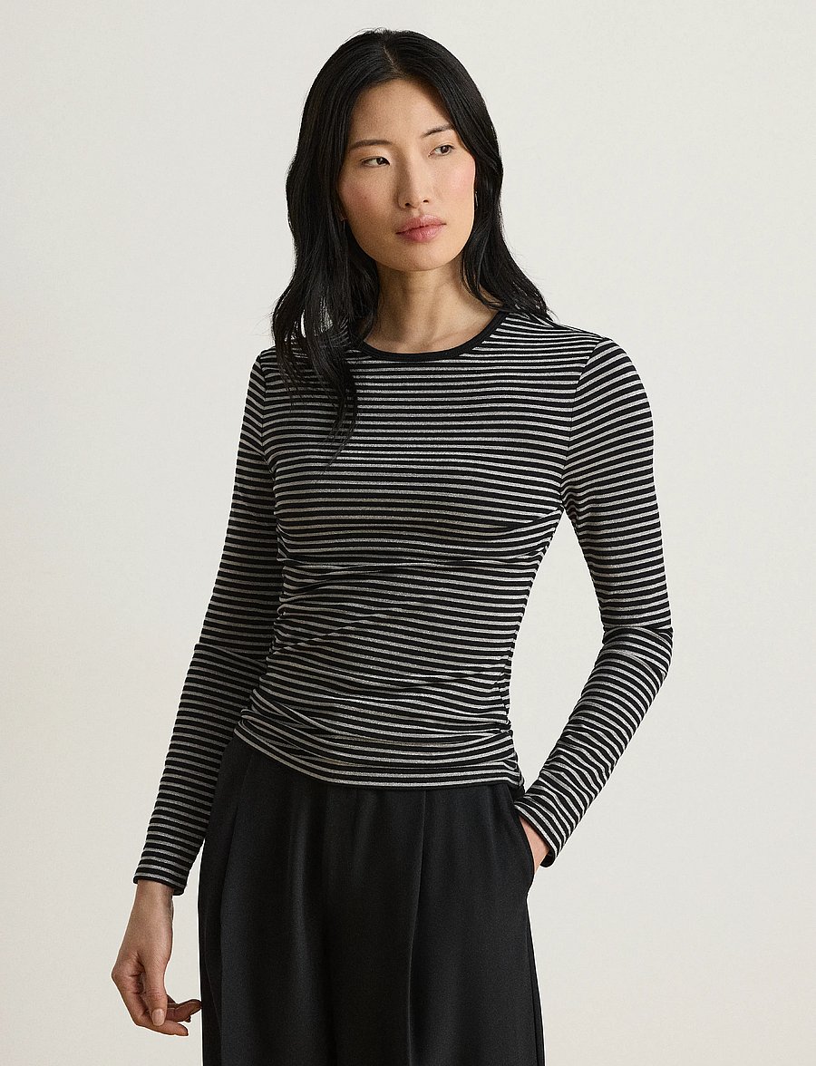 Lauren Ralph Lauren - Striped Cotton-Blend Long-Sleeve Tee - langärmlige tops - black/pewter - 0
