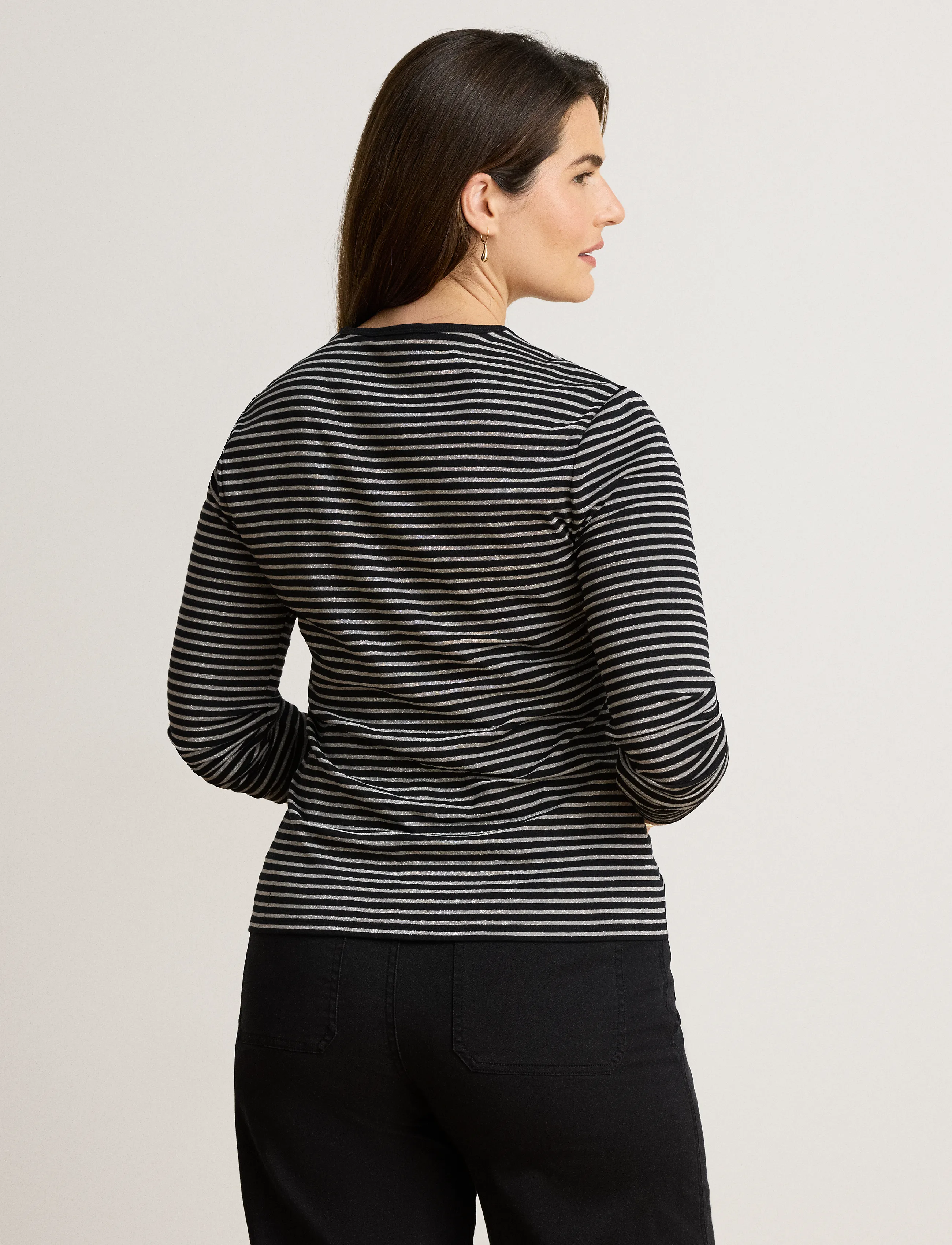 Lauren Ralph Lauren - Striped Cotton-Blend Long-Sleeve Tee - black/pewter - 2
