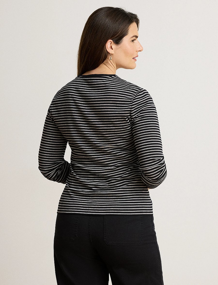 Lauren Ralph Lauren - Striped Cotton-Blend Long-Sleeve Tee - langärmlige tops - black/pewter - 3
