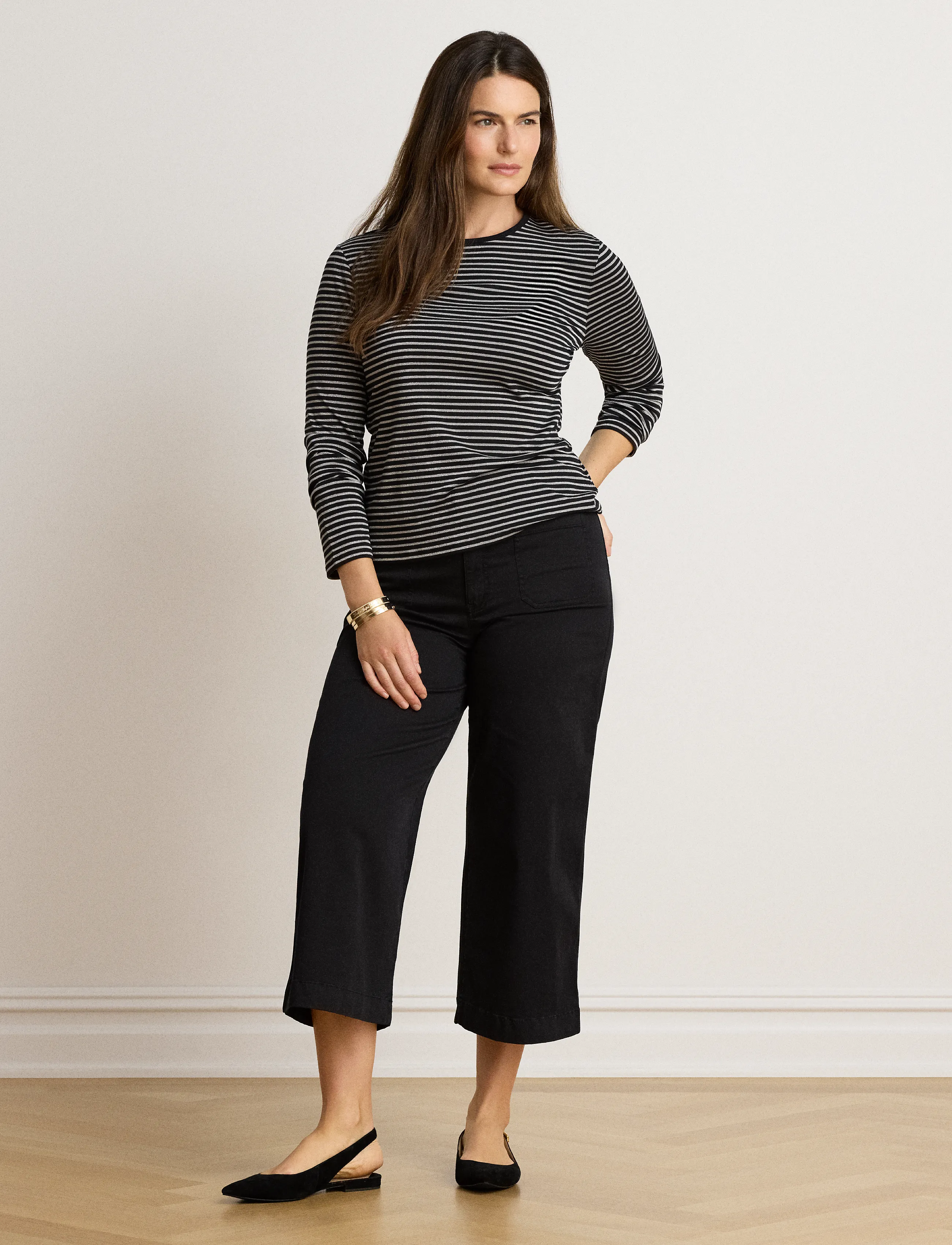 Lauren Ralph Lauren - Striped Cotton-Blend Long-Sleeve Tee - black/pewter - 3