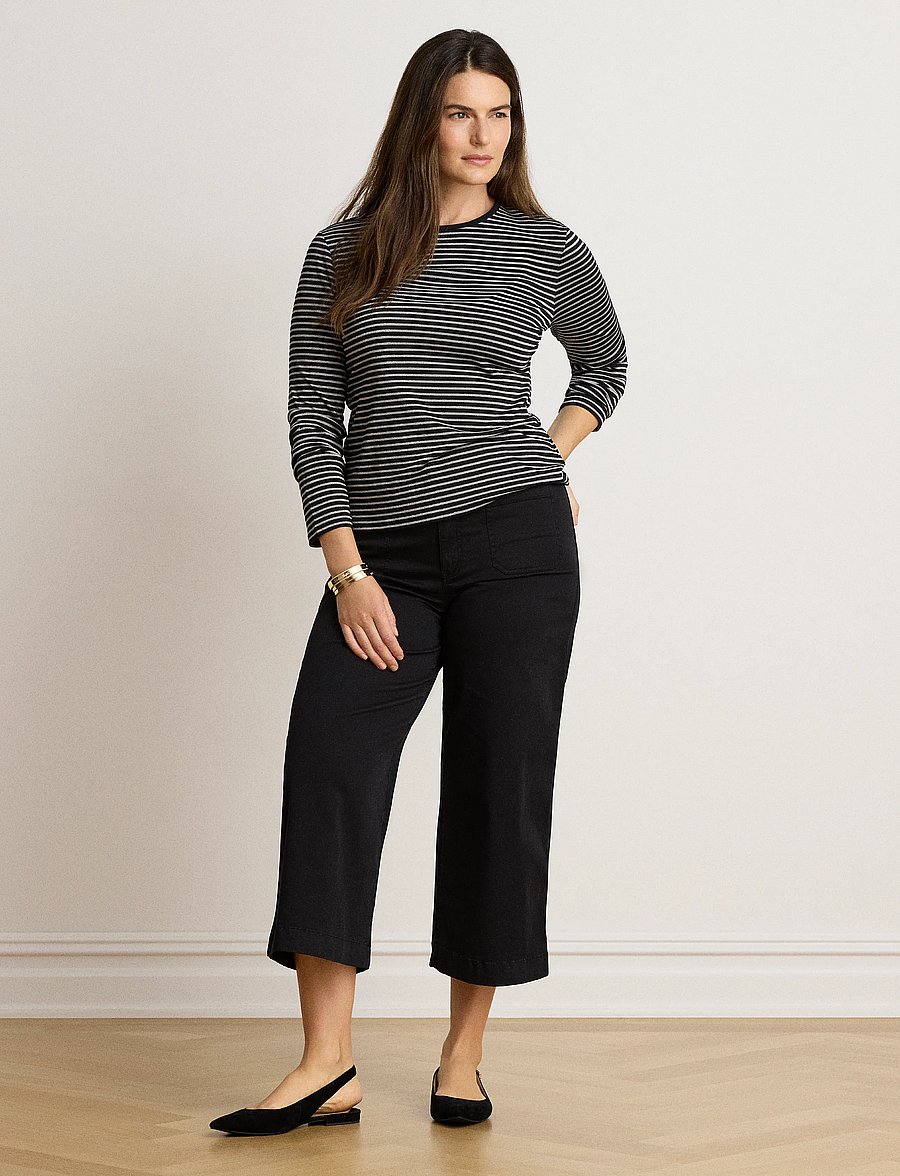Lauren Ralph Lauren - Striped Cotton-Blend Long-Sleeve Tee - langärmlige tops - black/pewter - 4