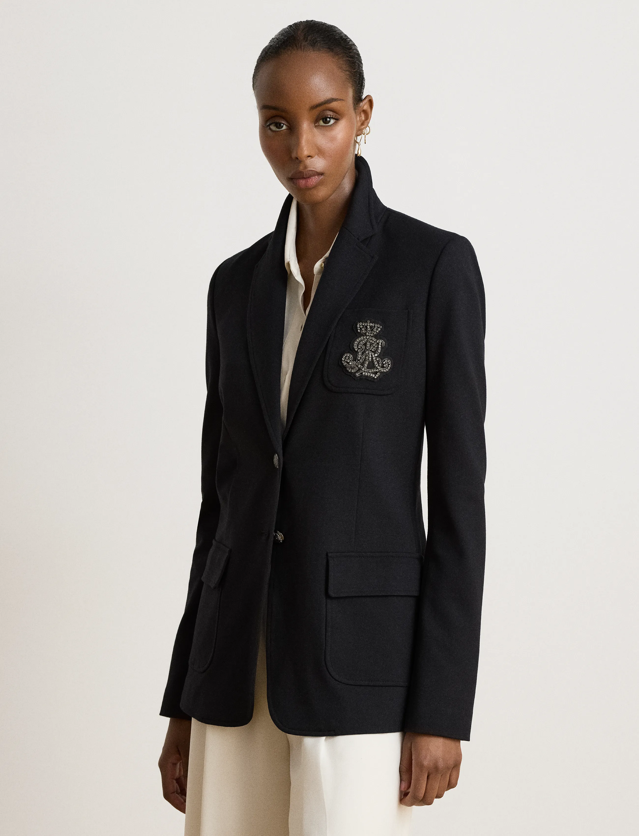 Lauren Ralph Lauren - Rhinestone-Bullion Stretch Ponte Blazer - enkeltradede blazere - black - 1