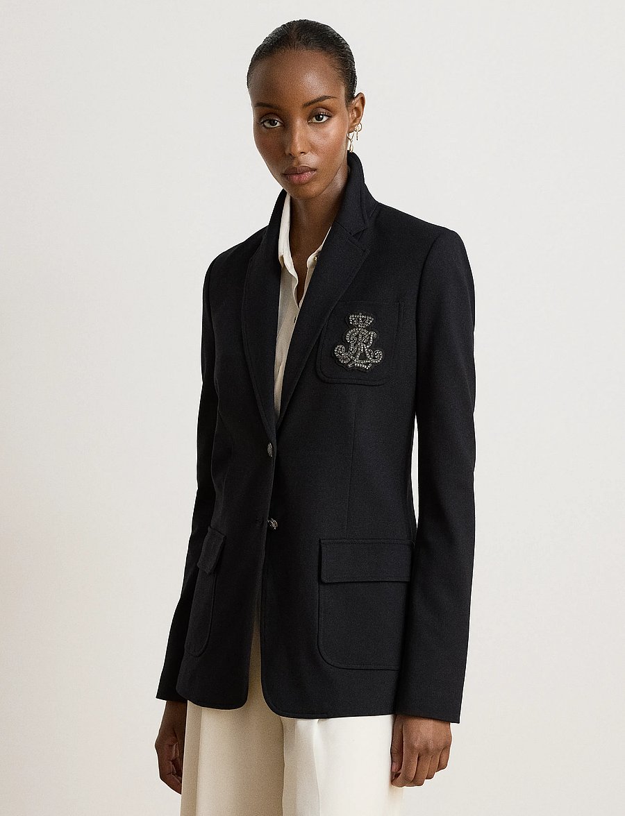 Lauren Ralph Lauren - Rhinestone-Bullion Stretch Ponte Blazer - enkeltradede blazere - black - 1