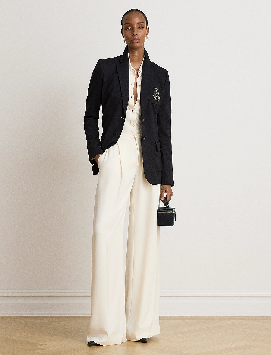 Lauren Ralph Lauren - Rhinestone-Bullion Stretch Ponte Blazer - enkeltradede blazere - black - 4