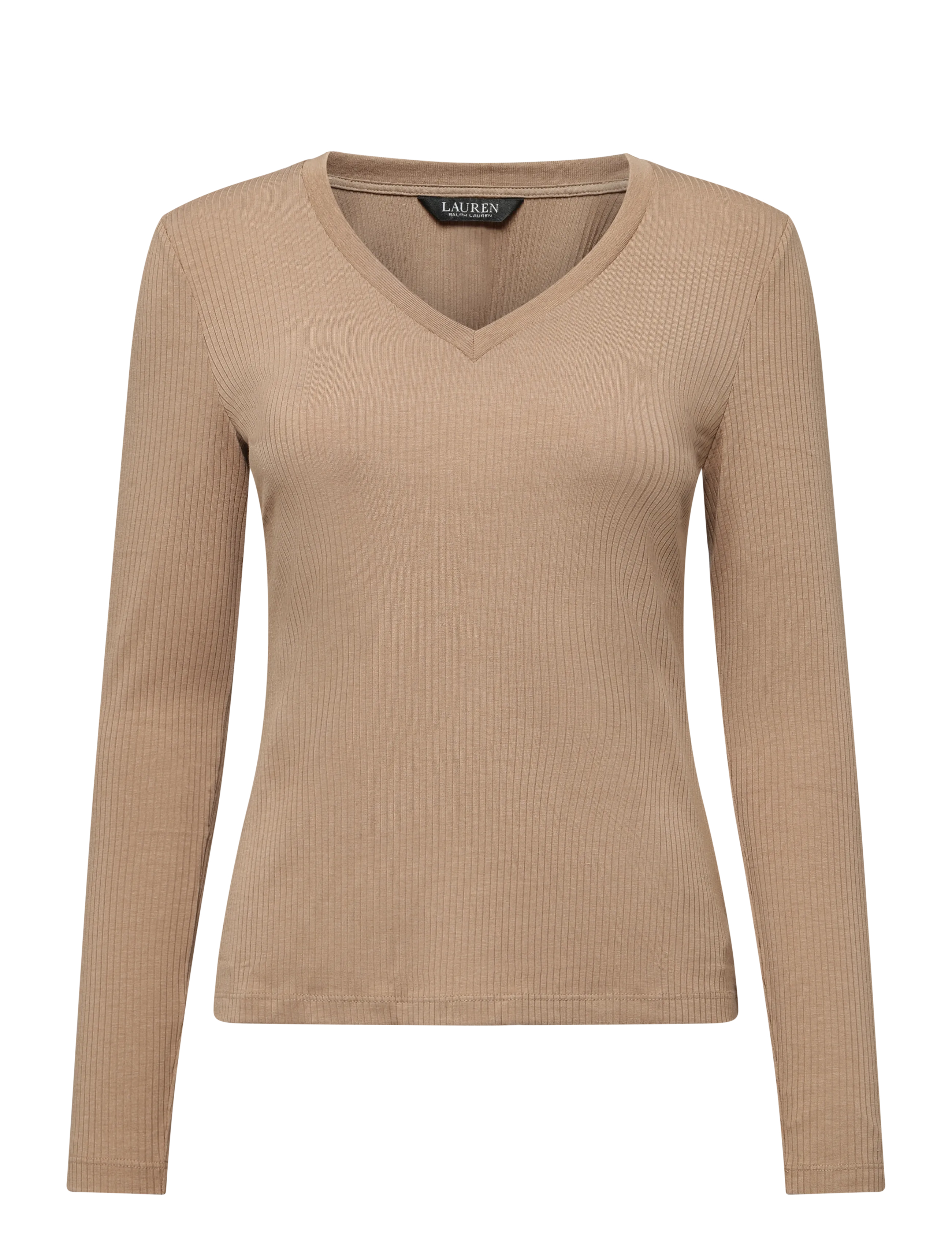 Lauren Ralph Lauren - Rib-Knit Long-Sleeve V-Neck Top - kampsunid - lauren camel - 1