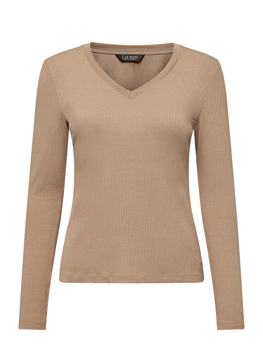 Lauren Ralph Lauren - Rib-Knit Long-Sleeve V-Neck Top - kampsunid - lauren camel - 1