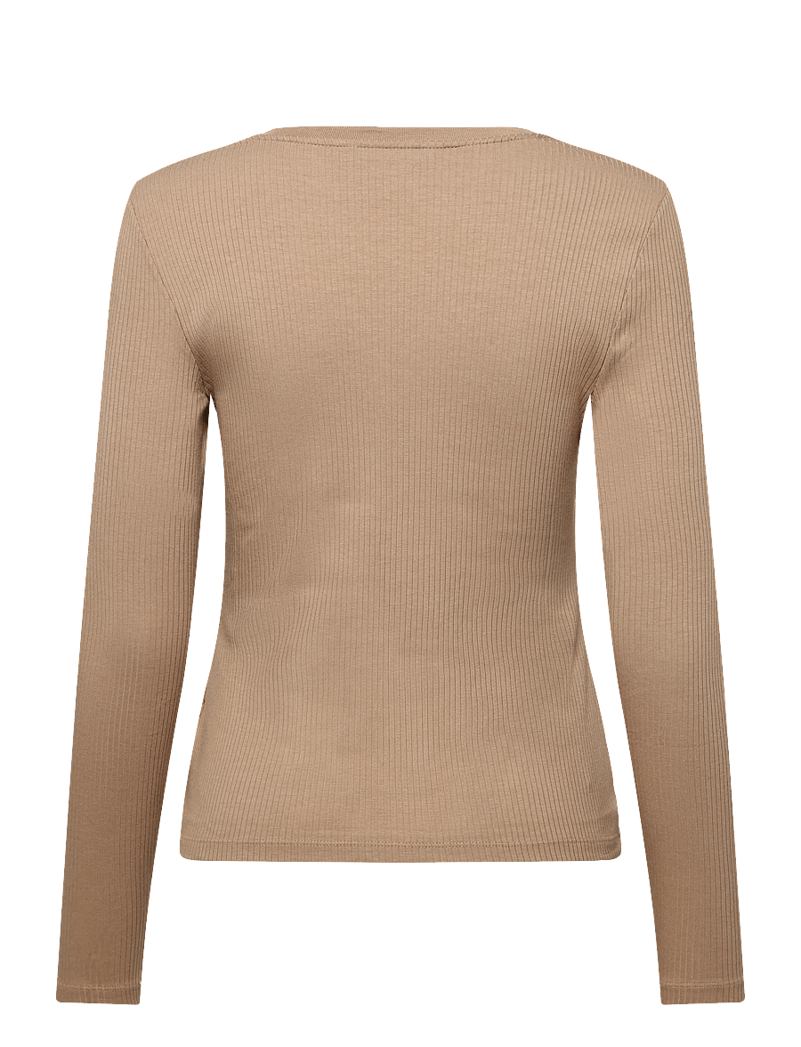 Lauren Ralph Lauren - Rib-Knit Long-Sleeve V-Neck Top - kampsunid - lauren camel - 2