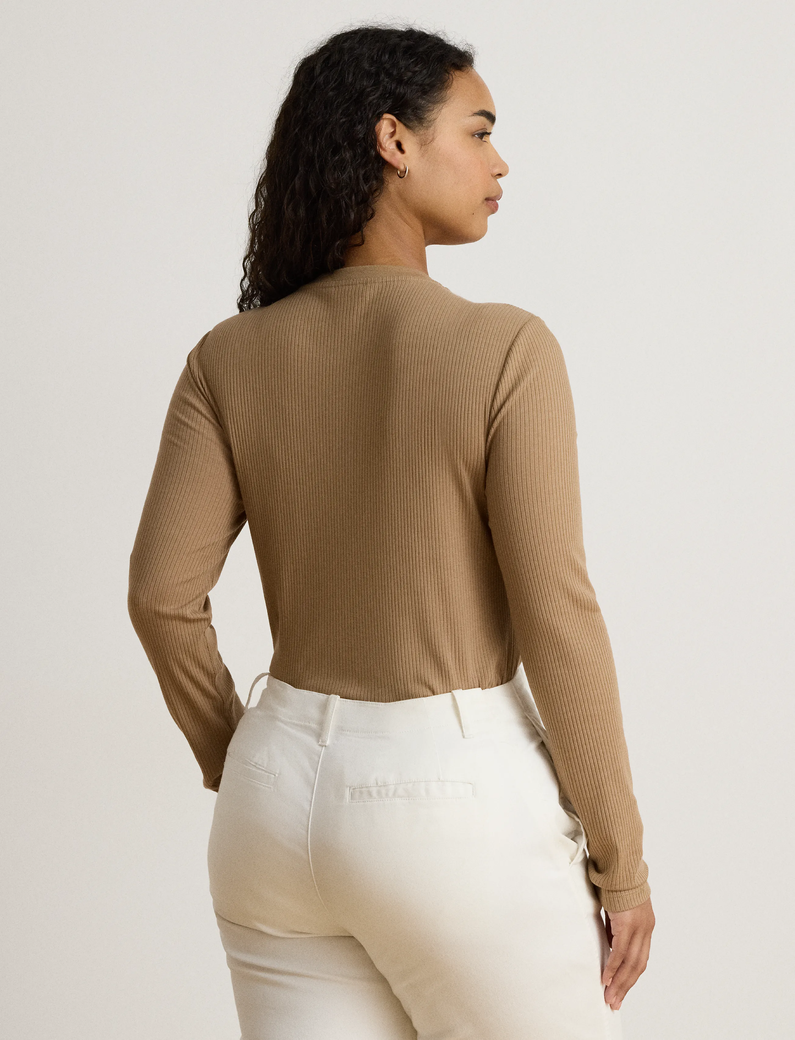 Lauren Ralph Lauren - Rib-Knit Long-Sleeve V-Neck Top - kampsunid - lauren camel - 3