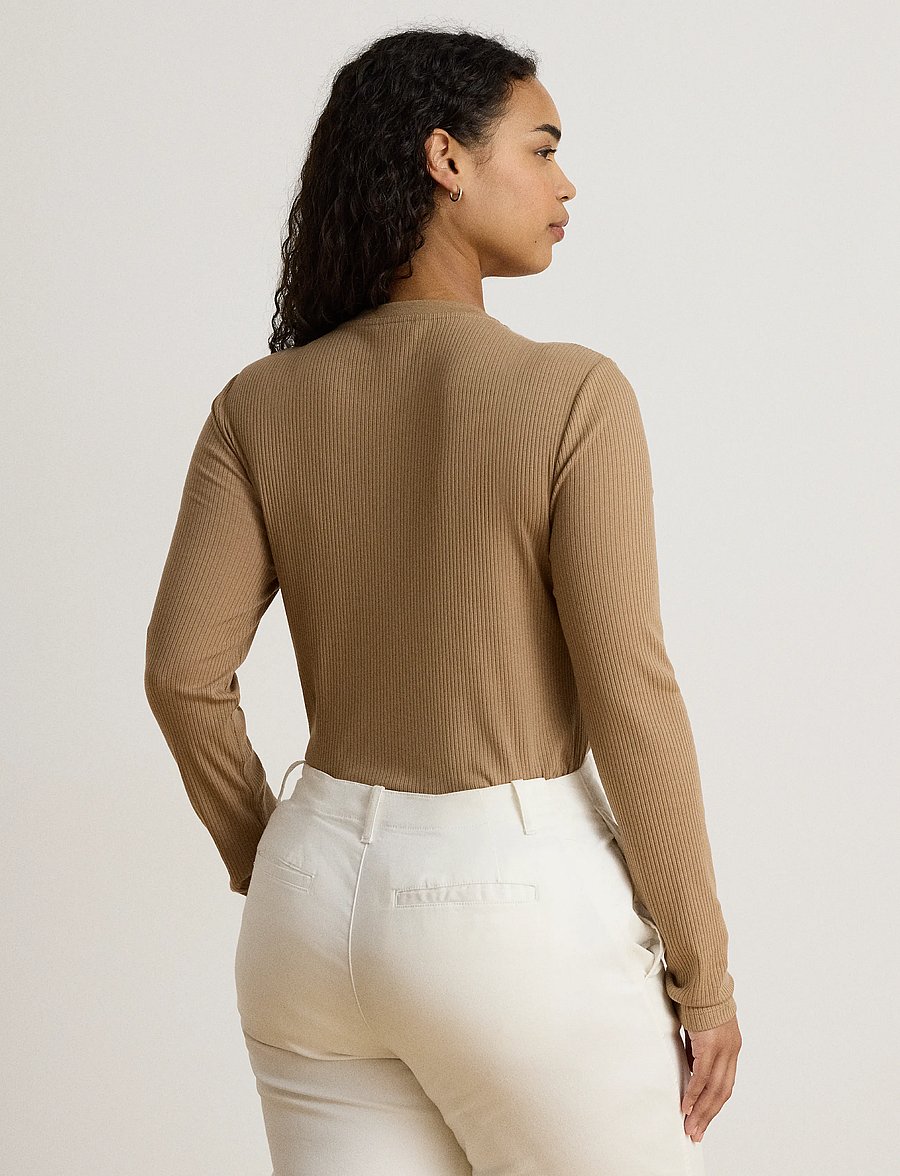 Lauren Ralph Lauren - Rib-Knit Long-Sleeve V-Neck Top - kampsunid - lauren camel - 3