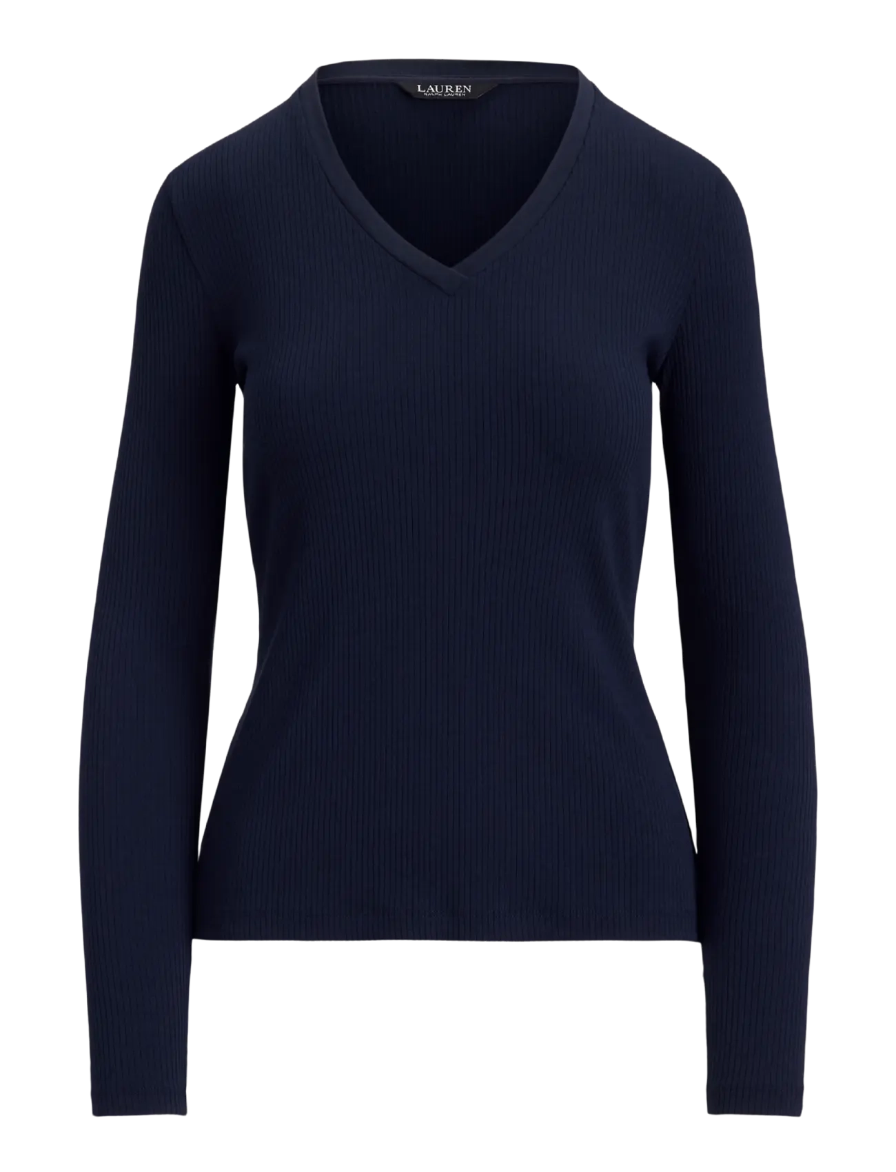 Lauren Ralph Lauren - Rib-Knit Long-Sleeve V-Neck Top - striktrøjer - lauren navy - 1