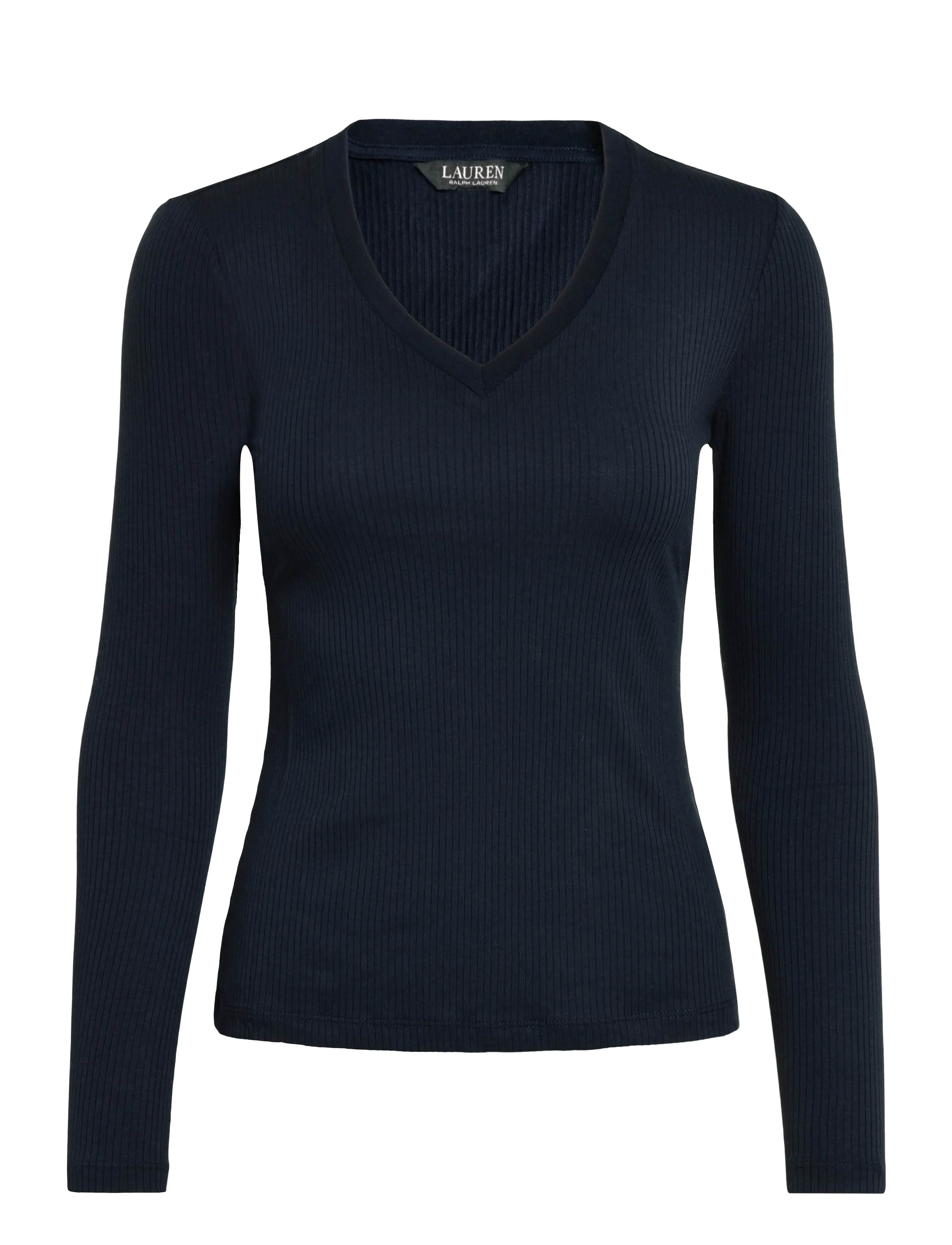Lauren Ralph Lauren Rib-Knit Long-Sleeve V-Neck Top - Neuheiten - LAUREN NAVY / navy